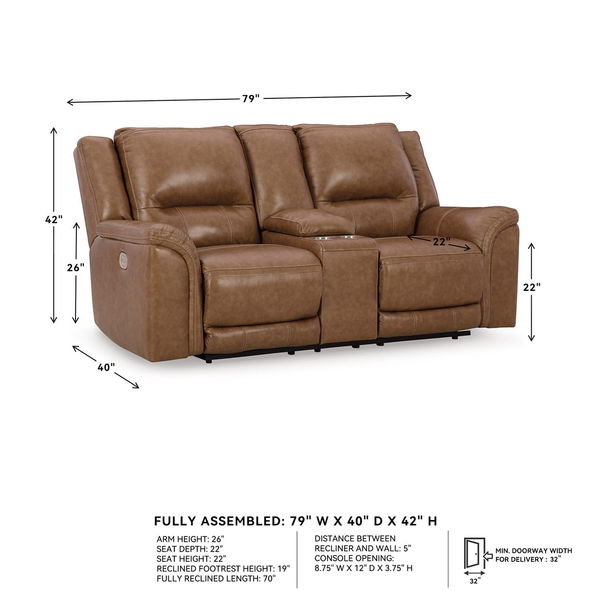 Signature Design by Ashley Trasimeno Contemporary Leather Match Power Reclining Loveseat with Console, Adjustable Headrest and USB Ports, Dark Brown Signature Design by Ashley