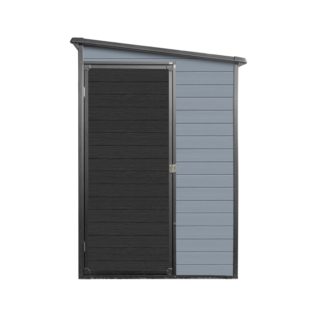 LANTRO JS 4x8FT Plastic Storage Shed with Floor, Outdoor Storage Shed with Floor Included, with 2 Windows and Lockable Door, Backyard Storage Sheds for Garden Tools, Bike, Gray and Black LANTRO JS