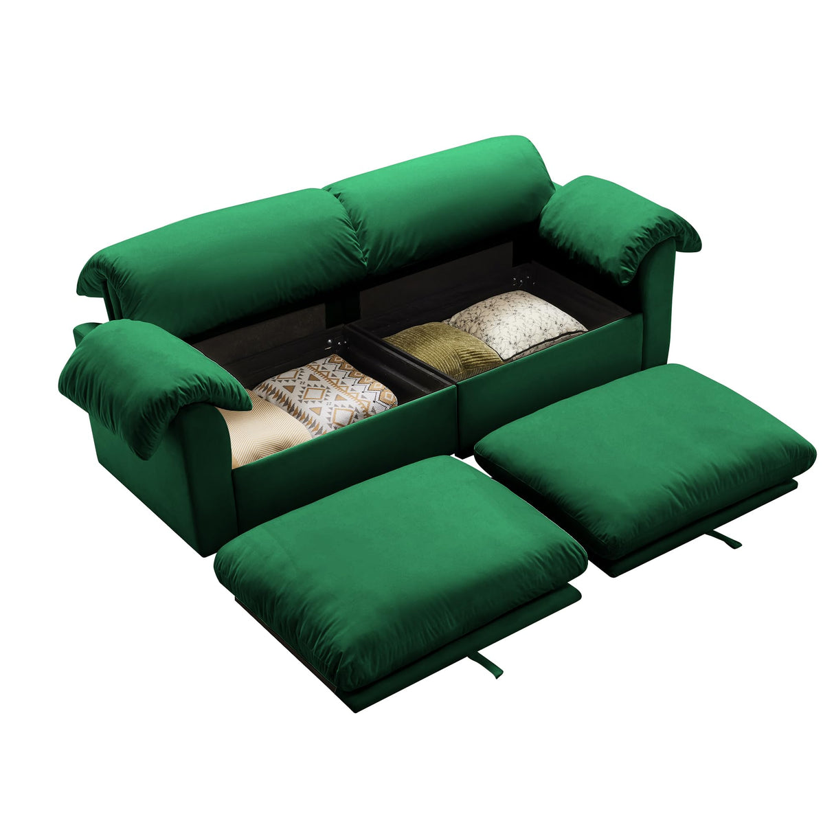 83.9-Inch Oversized 2 Seaters Cloud Couch Velvet Upholstered Deep Seat Loveseat Sofa Couch for Home Apartment Living Room Bedroom, Modern Love Seat Sofa with Fluffy Pillow Armrests and Storage Space ERYE