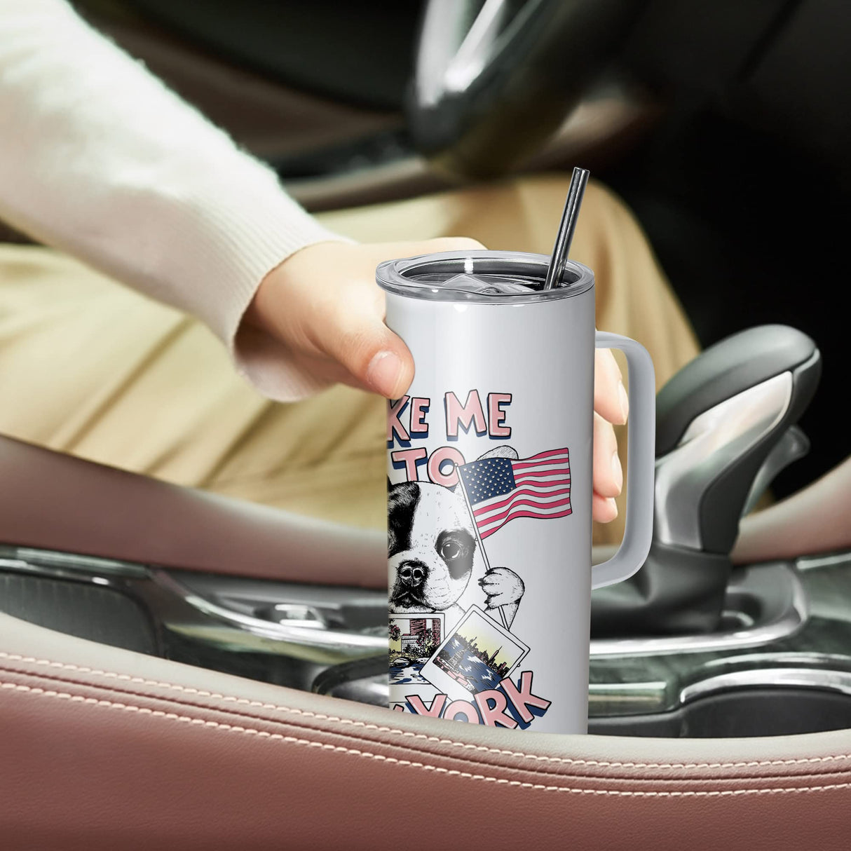 AGH 30oz Sublimation Tumblers with Handle Straight Skinny Tumblers, Stainless Steel Vacuum Insulated Tumblers with Lid & Straw, Portable Travel Coffee Tumblers, Keeping Chilled up to 12 Hours - 4 pack AGH