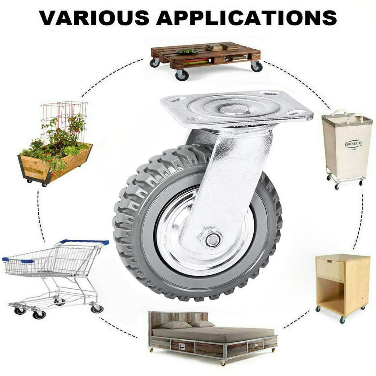 uyoyous 6'' Caster Wheels Heavy Duty 4 Pack Cart Swivel Wheels Load 1760 lbs Silent Ball Bearing Solid Wheel with 360° Rotation Top Plate (2 with Brakes& 2 Without) uyoyous