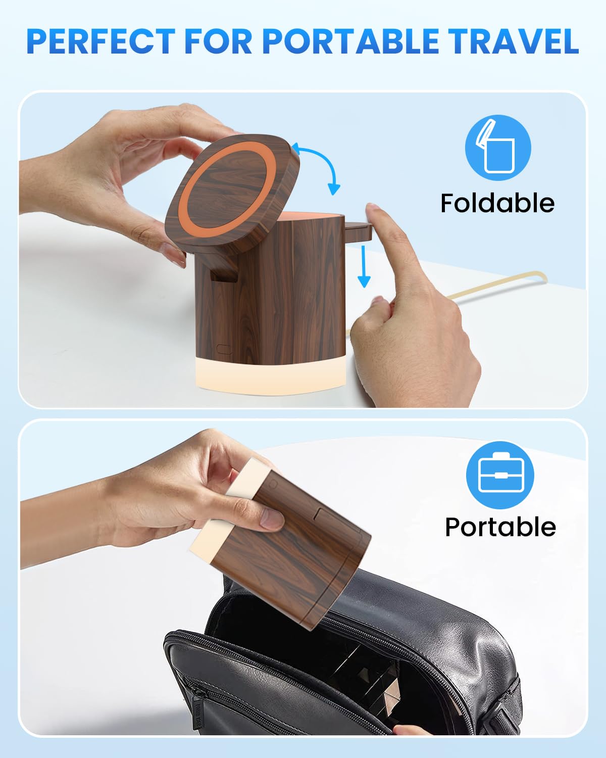 JoyGeek 3-in-1 Charger Stand for Magsafe: Foldable Wireless Charging Station with Night Lights - Magnetic Charger Dock for iPhone 15/14/13/12 Pro/Max/Plus, AirPods, Apple Watch 2-9/Ultra (Burly Wood) JoyGeek