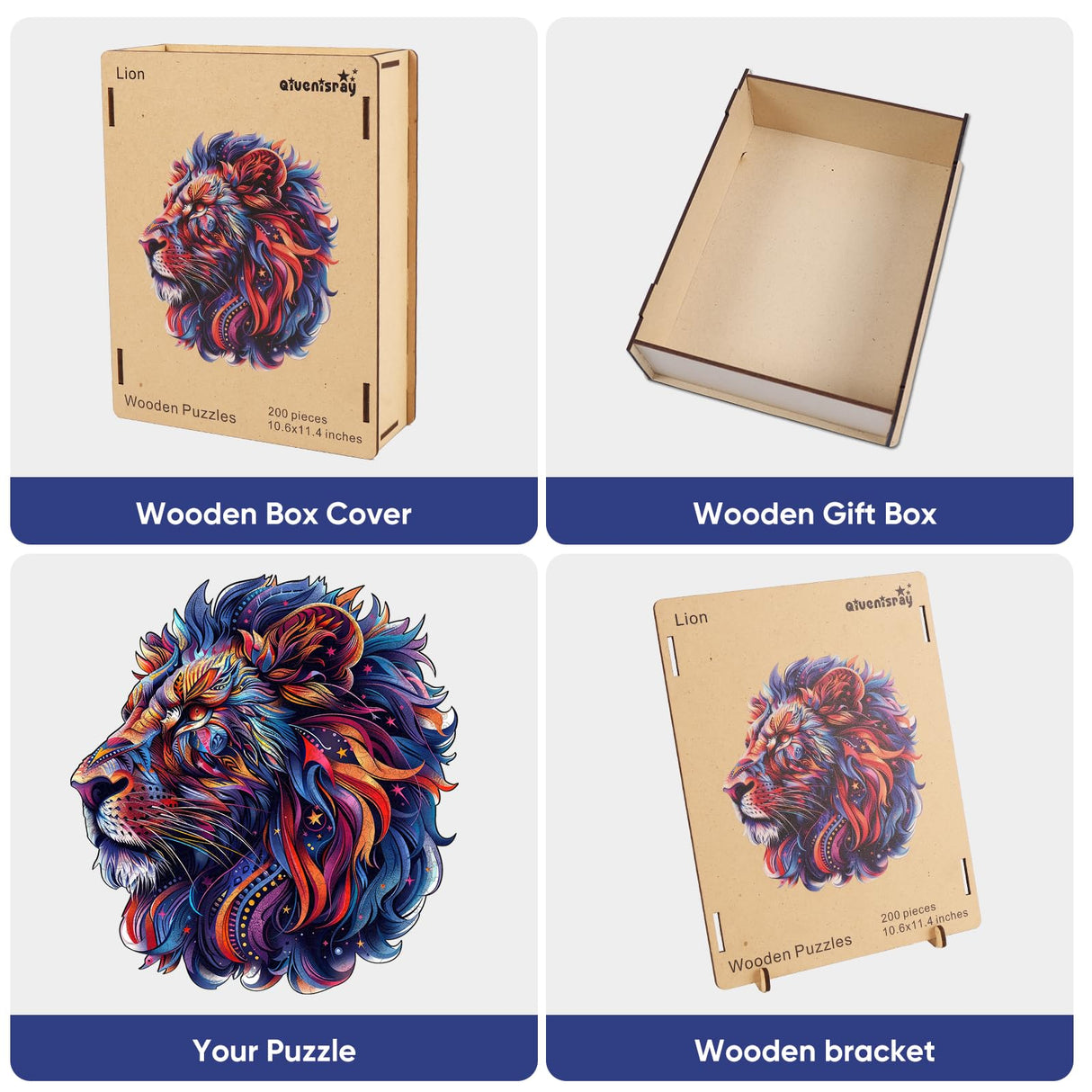 Qiuenisray Wooden Puzzles for Adults,Lion Wooden Jigsaw Puzzles 200pcs,11.4X10.6in,Medium,Unique Shape Animal Adult Puzzles,Irregular Wood Puzzles Creative Gift for Adults and Kids Family Game Qiuenisray