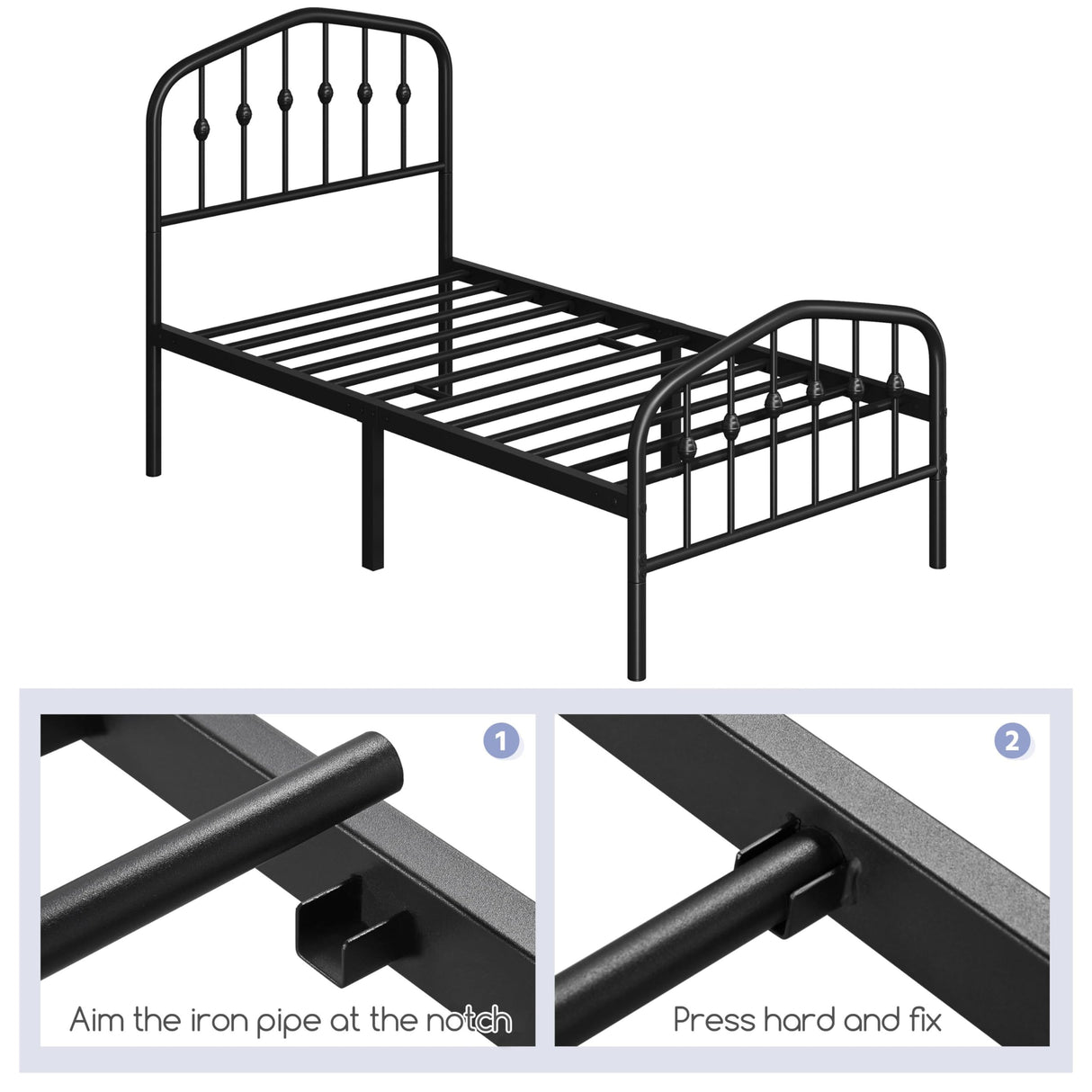 Yaheetech Metal Bed Frame Twin Size Metal Platform Bed Frame with Victorian Style Headboard/Footboard/Easy Assembly/No Box Spring Needed/Black Yaheetech