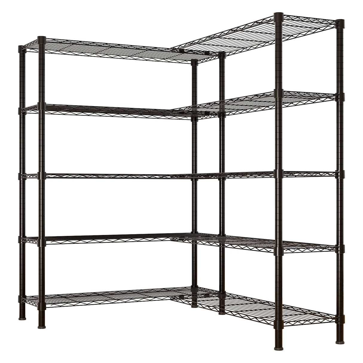 L Shaped Storage Shelves 1500LBS Standing Shelf Units NSF Wire Corner Shelving 5 Tier Metal Organizer Rack Adjustable Heavy Duty Garage Shelf for Kitchen Bathroom Warehouse Pantry Closet Utility Rack WZONICE98