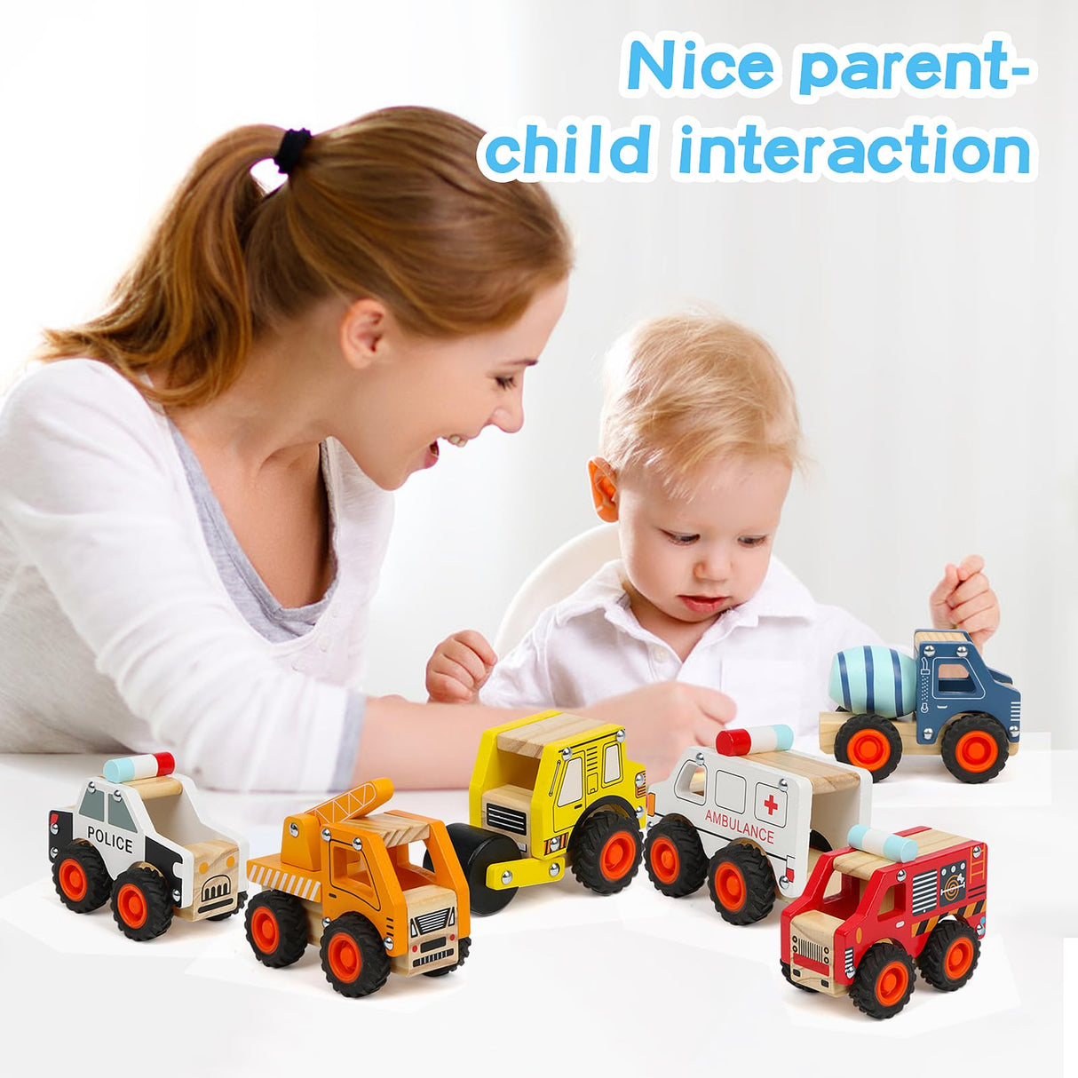 DIPALENT 6Pcs Wooden Cars for Toddlers 1-3, Push and Go Vehicles, Kid Toys, Hand Push Cars for 1+ Year Old, Montessori DIPALENT