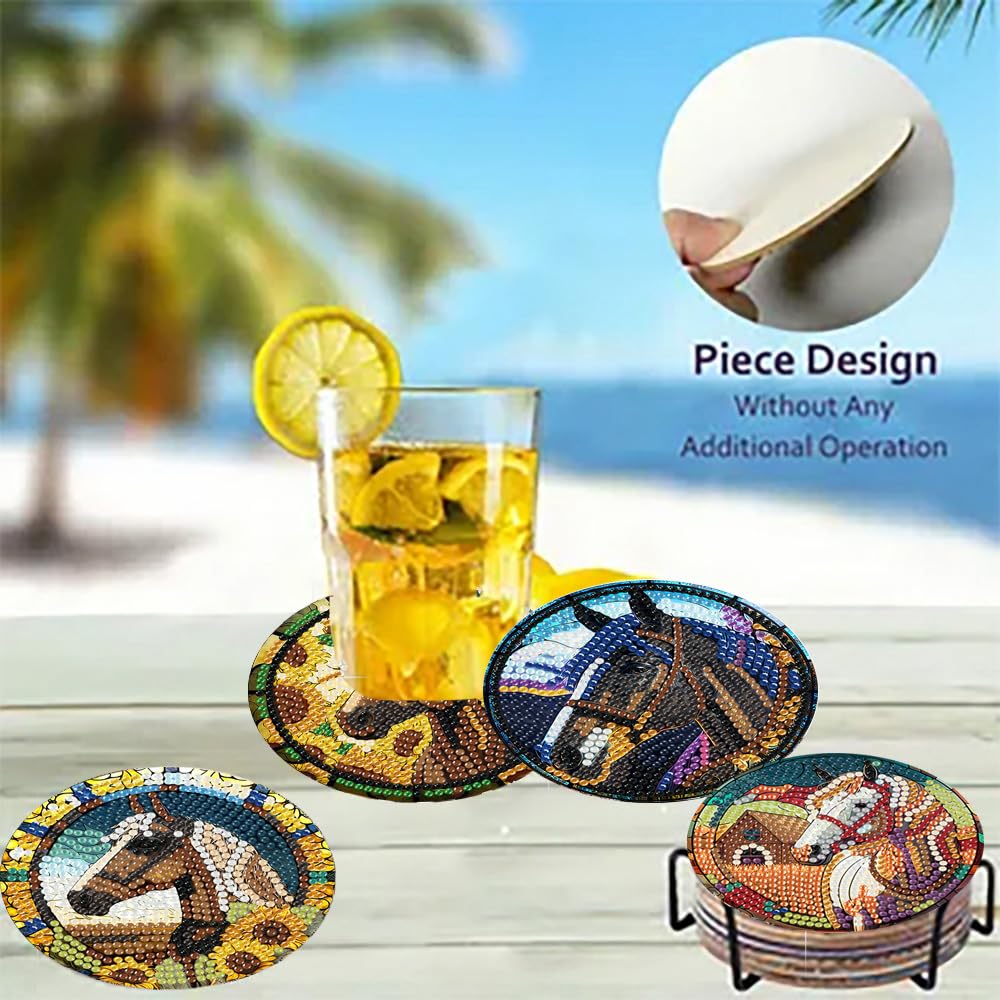 Zythron 8 PCS Diamond Art Coasters Horse Diamond Painting Coasters Kits Horse with Holder Cork Pads DIY for Beginners, Adults, Diamonds Art Crafts Supplies 4x4 in Zythron