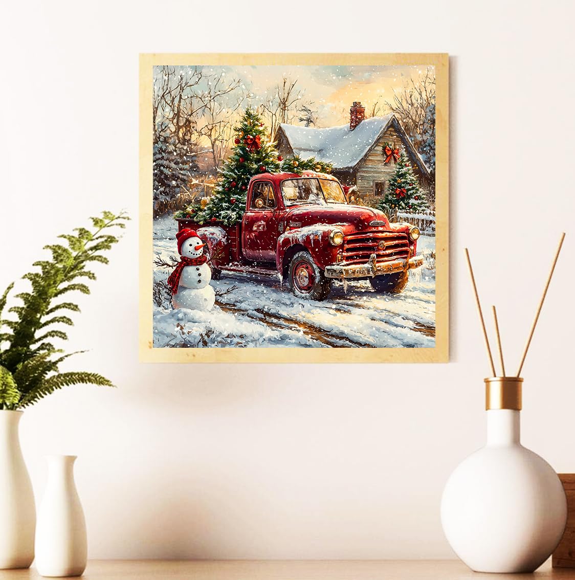 CRZMODE Christmas Diamond Art Kits for Adults,Truck Diamond Painting Kits for Adults Beginners,5D DIY Round Full Drill Gem Art Paint by Diamonds Dots Crafts Kits for Home Decor Gift 14x14inch CRZMODE