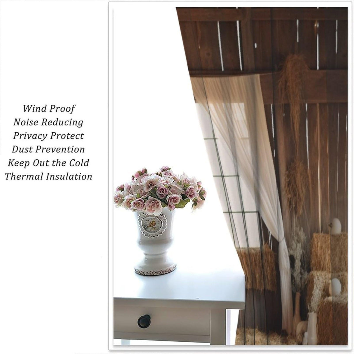 Rustic Western Cowboy Curtains, Plants Straw Mound Decor Wild Farmhouse Barn Wooden Wall Drapes, Thermal Insulation Blackout Rod Pocket Window Treatments for Living Room Bedroom Kitchen 72x63in BATPLY