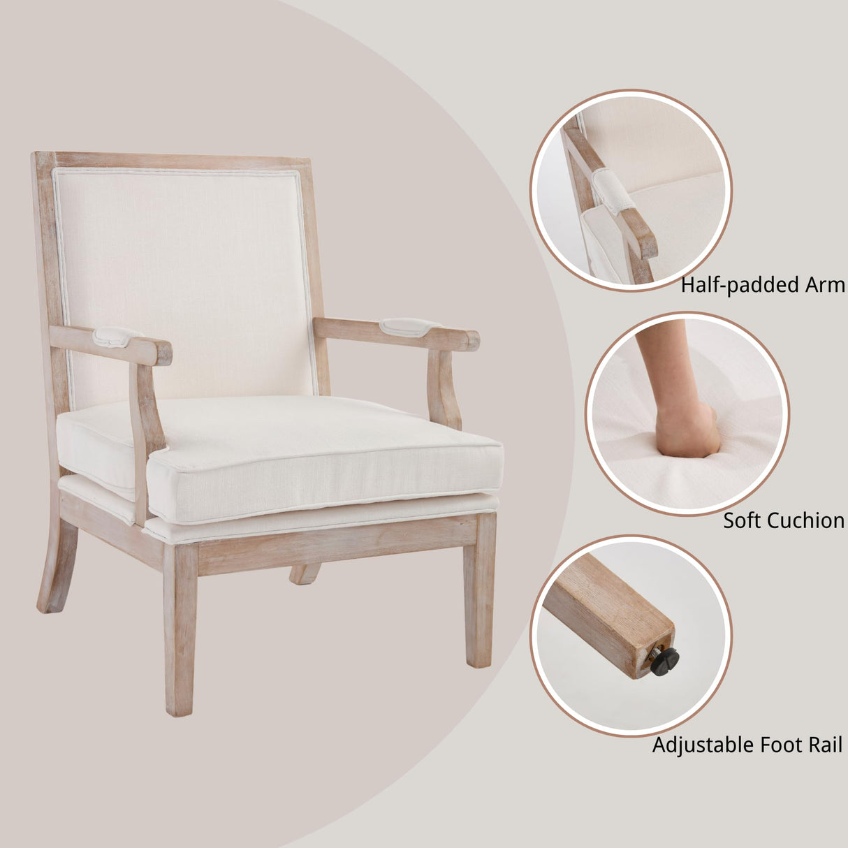 chairus Farmhouse Linen Accent Chair for Living Room, Upholstered Reading Chair with Solid Wood Frame Lounge Arm Chair with High Back for Bedroom, Reception Room, Waiting Room, Beige chairus