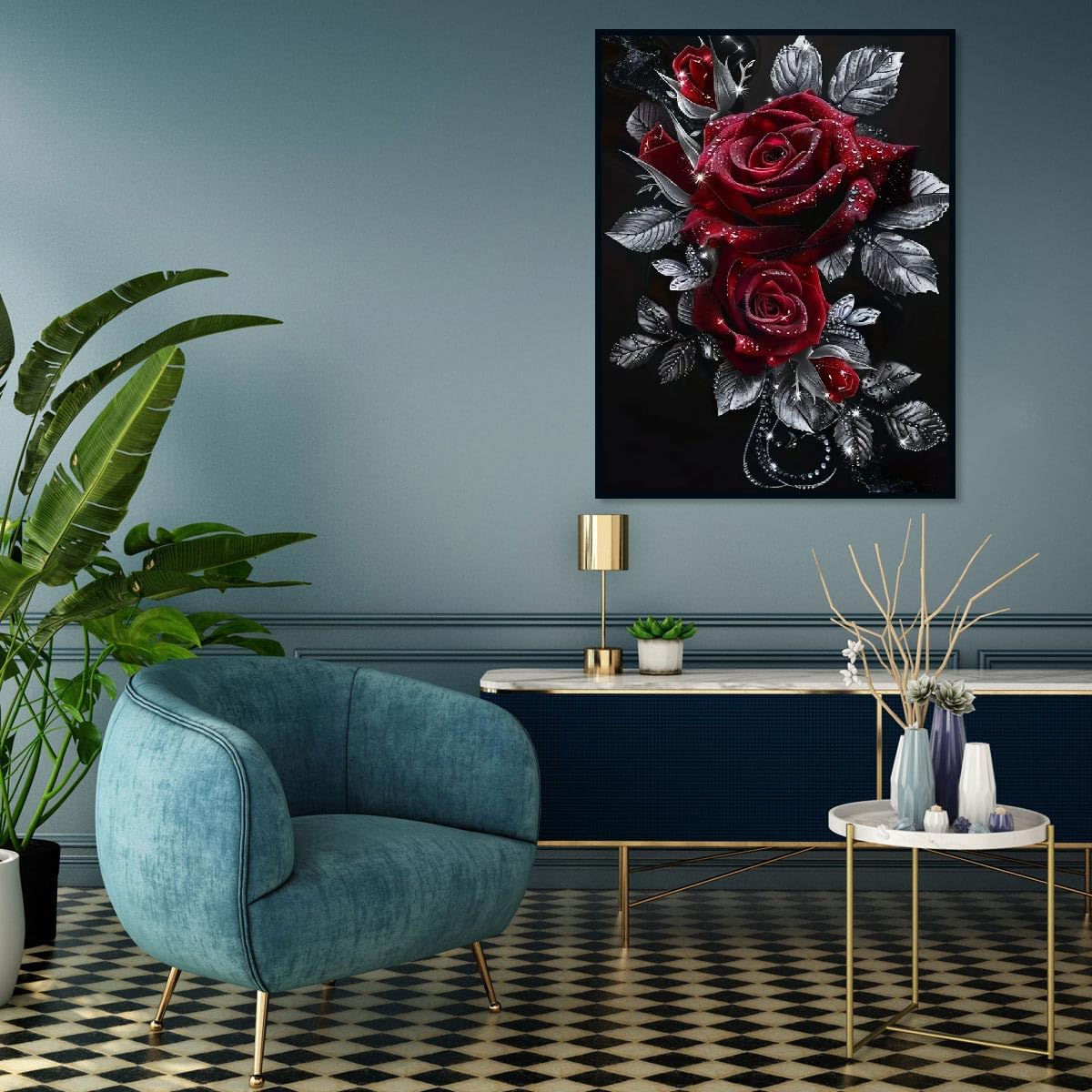 MOMDEDP Rose Diamond Painting Kits for Adults,Rose Flower Diamond Art Kits for Beginners,Roses Gem Art Kits for Adults for Home Wall Decor 16x12inch Floral MOMDEDP