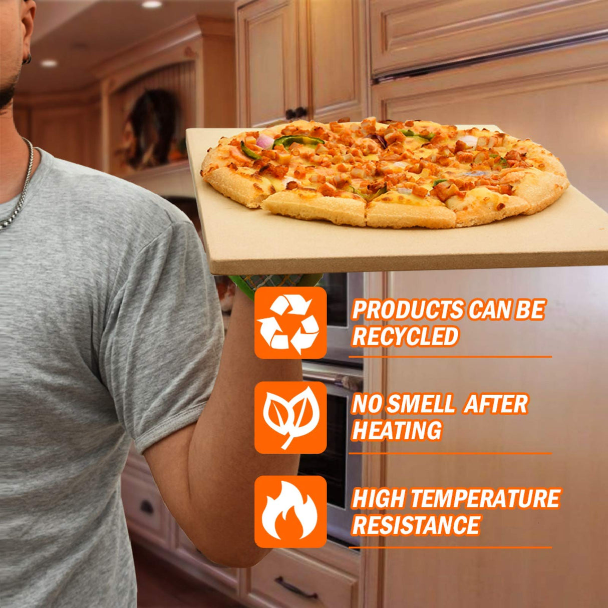 COYMOS Pizza Stone Heavy Duty Ceramic Baking Stone for use in Oven & Gril - Thermal Shock Resistant, Ideal for Baking Pizza, Bread, Cookies, Rectangular Cooking Stone 15x12 Inch. (Bonus Free Scraper) COYMOS