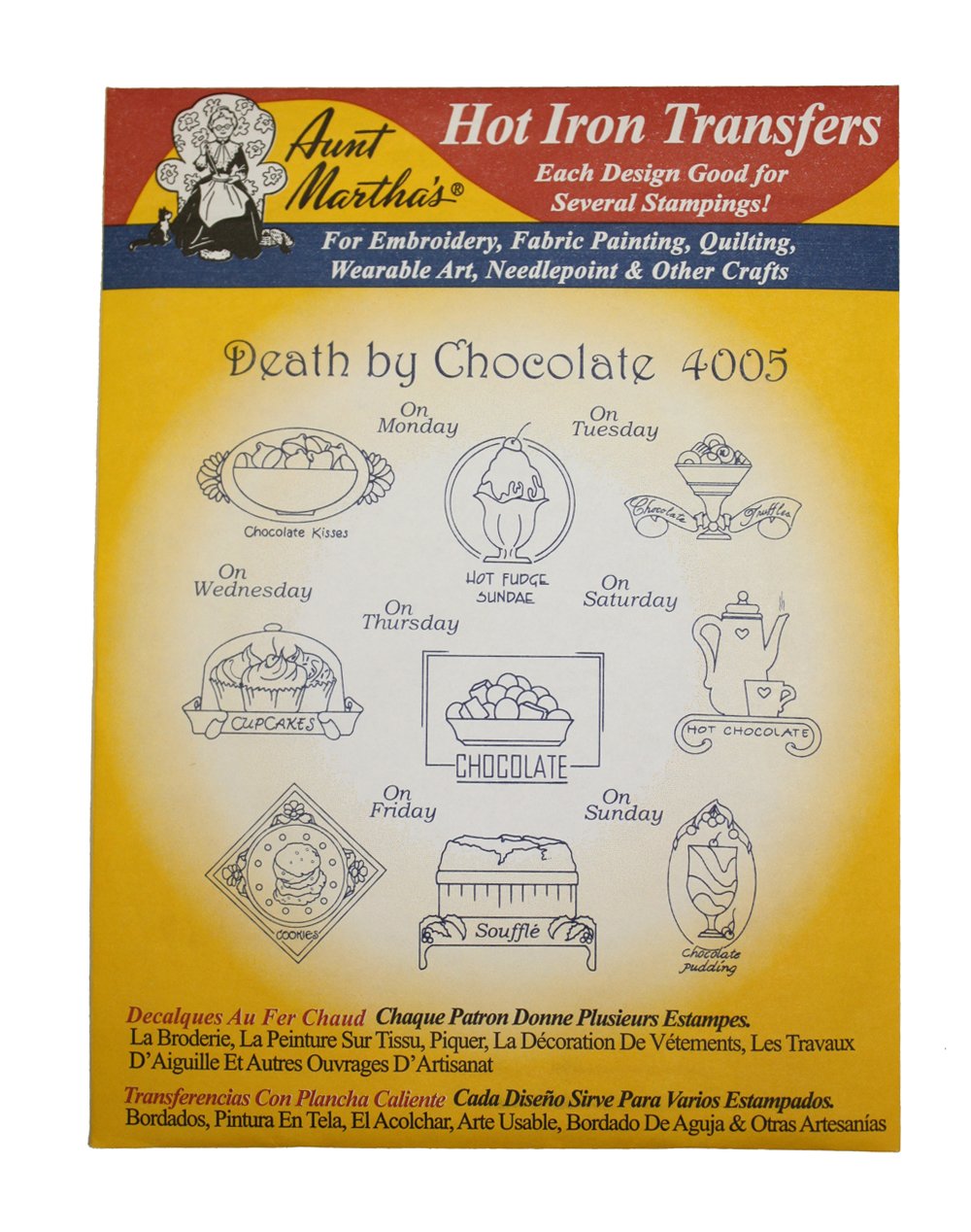 Aunt Martha's Iron On Transfer Patterns for Stitching, Embroidery or Fabric Painting, Days of the Week Patterns, Set of 5 Aunt Martha's