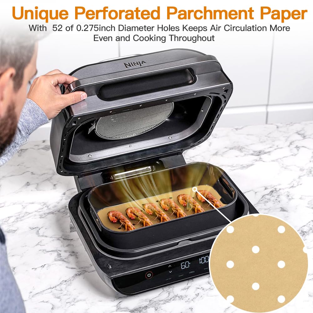 Air Fryer Liners Disposable for Ninja: 150pcs Air Fryer Parchment Paper Liners for Ninja Foodi Smart XL FG551 6-in-1 Indoor Grill Accessories Perforated Rectangle Airfryer Liner Sheets DNSSY