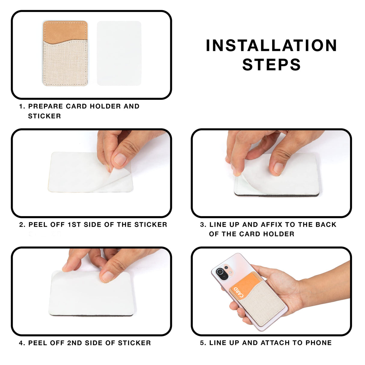 RYTOO Sublimation Blanks Phone Wallet - PU Leather Card Holder for Back of Phone Stick on iPhone Android HTV Friendly DIY Blanks for Vinyl Projects (Beige Polyester Burlap) RYTOO