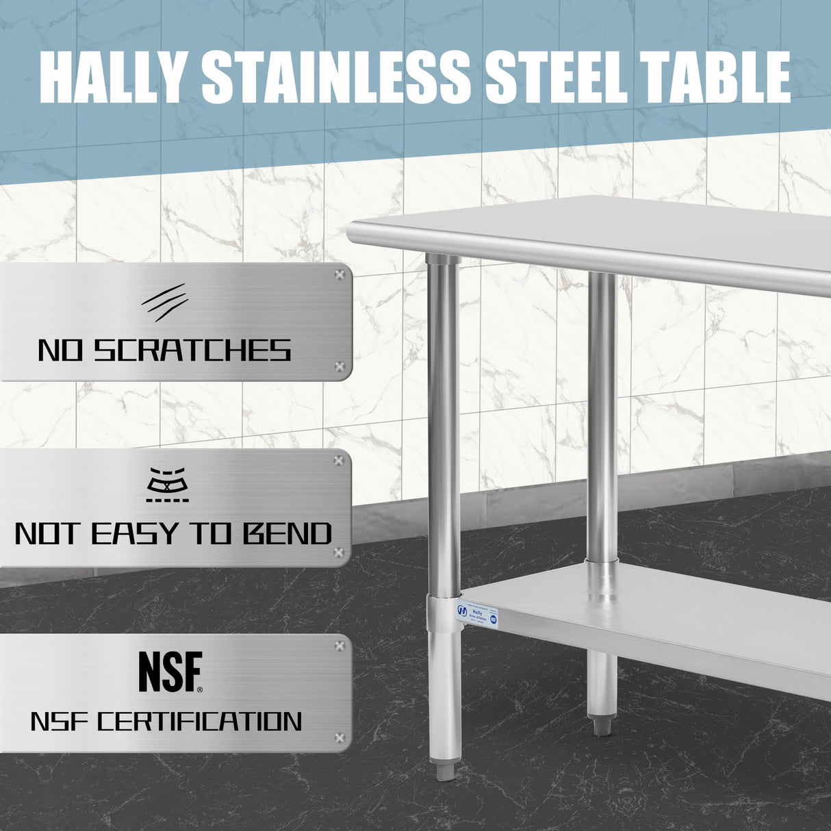 HALLY Stainless Steel Table for Prep & Work 18 x 72 Inches, NSF Commercial Heavy Duty Table with Undershelf and Galvanized Legs for Restaurant, Home and Hotel HALLY SINKS & TABLES H