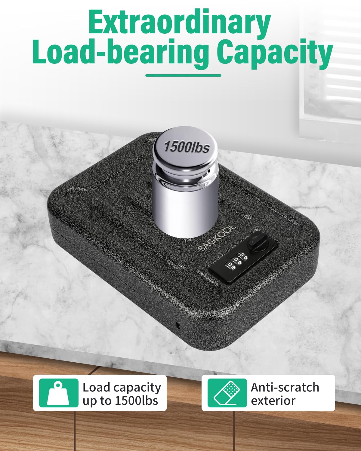 BAGKOOL Fireproof Security Box with 3-Digit Combination Lock, Portable Safe for Guns, Money, Documents - 39IN Patented Security Cable Included - Ideal for Valuables and Firearms, Size 9.4x6.5x2 IN BAGKOOL