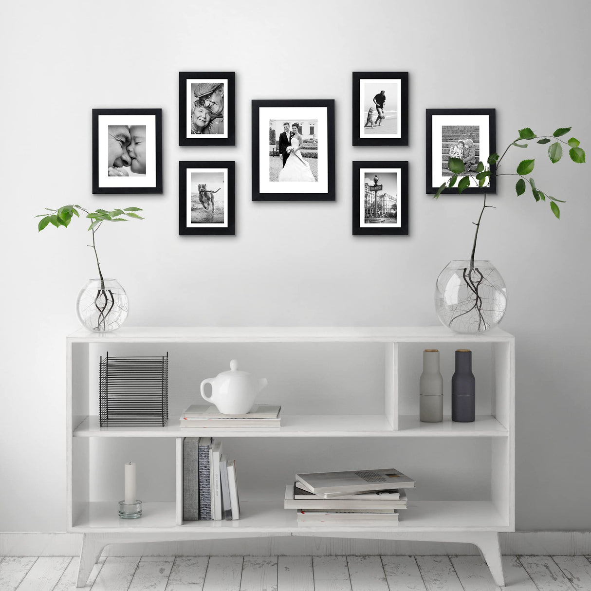 Americanflat 7 Pack Black Gallery Wall Frame Set - Includes One 11x14 Frame, Two 8x10 Frames, and Four 5x7 Frames - Picture Frames Collage Wall Decor with Shatter Resistant Glass and Hanging Hardware Americanflat