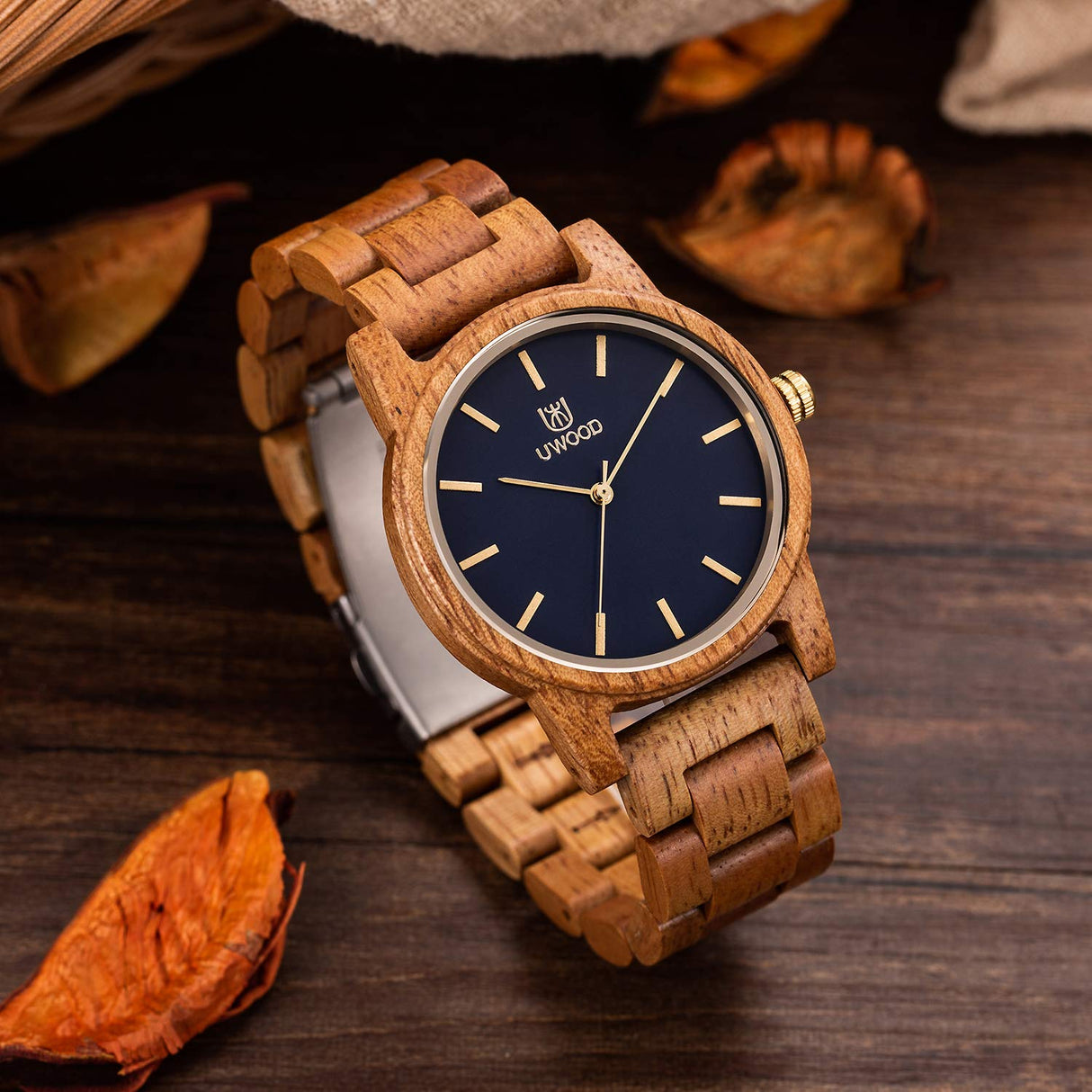 MUJUZE Wooden Watch for Men, Wood Watches Gifts Lightweight Handmade Minimalist Movement Classic Wooden Watches Casual Wood Watches Men, Wood Watch for Men (1007 Mango) MUJUZE