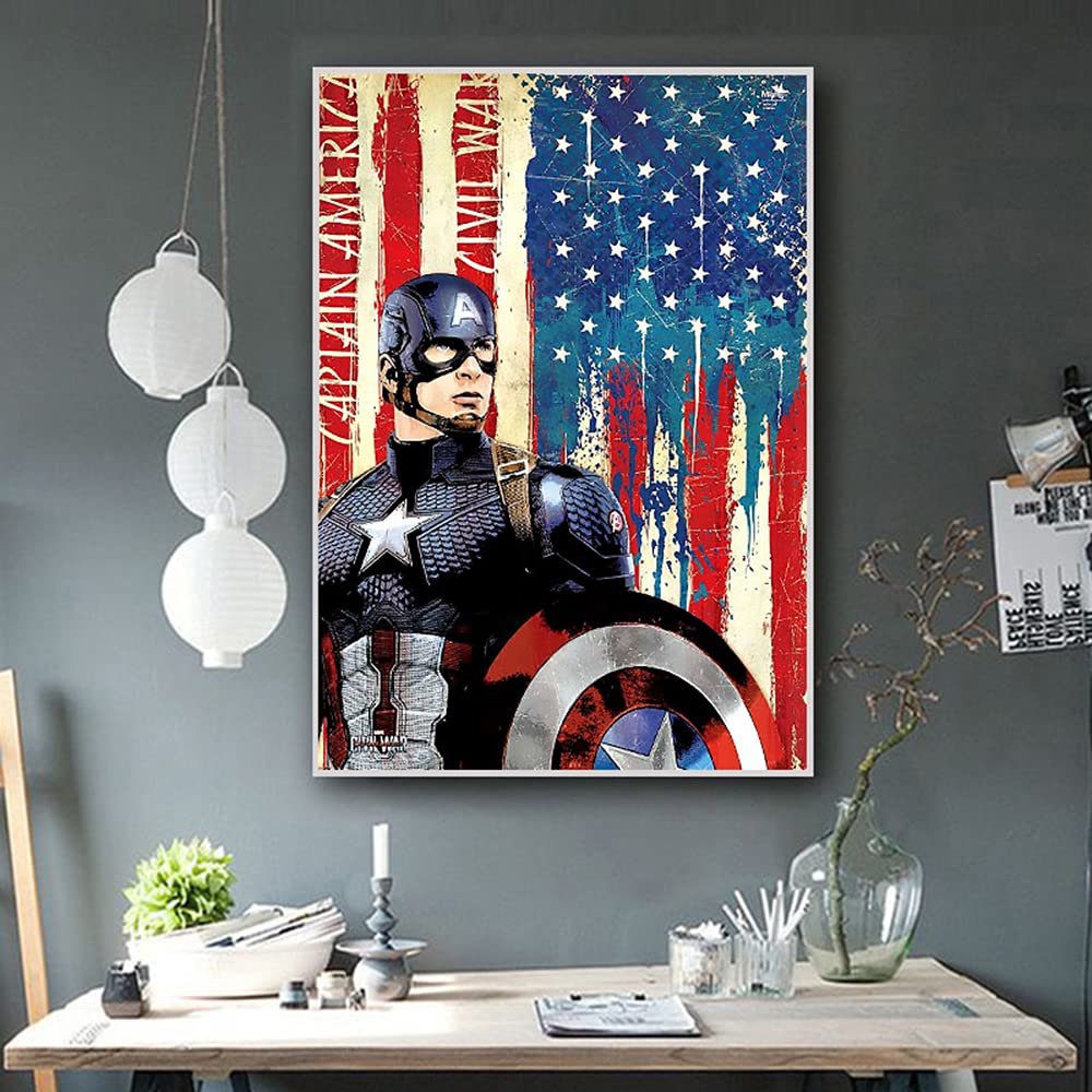 SaxSauly DIY 5D Diamond Painting Superhero and Flag by Numbers Kits for Adult and Kids,Round Full Drill Crystal Rhinestone Cross Stitch Arts Craft Canvas for Home Wall Decor.(11.8X15.7in/30X40cm) SaxSauly