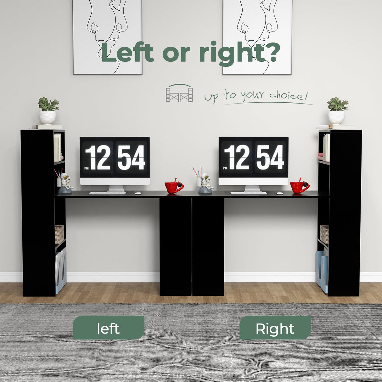 Giantex 48 Inch Computer Desk with Bookshelf, 3-in-1 Home Office Desk with 4-Tier Bookcase & CPU Stand, Space-Saving Reversible Writing Desk Work Table for Bedroom, Study Room, Office (Black) Giantex