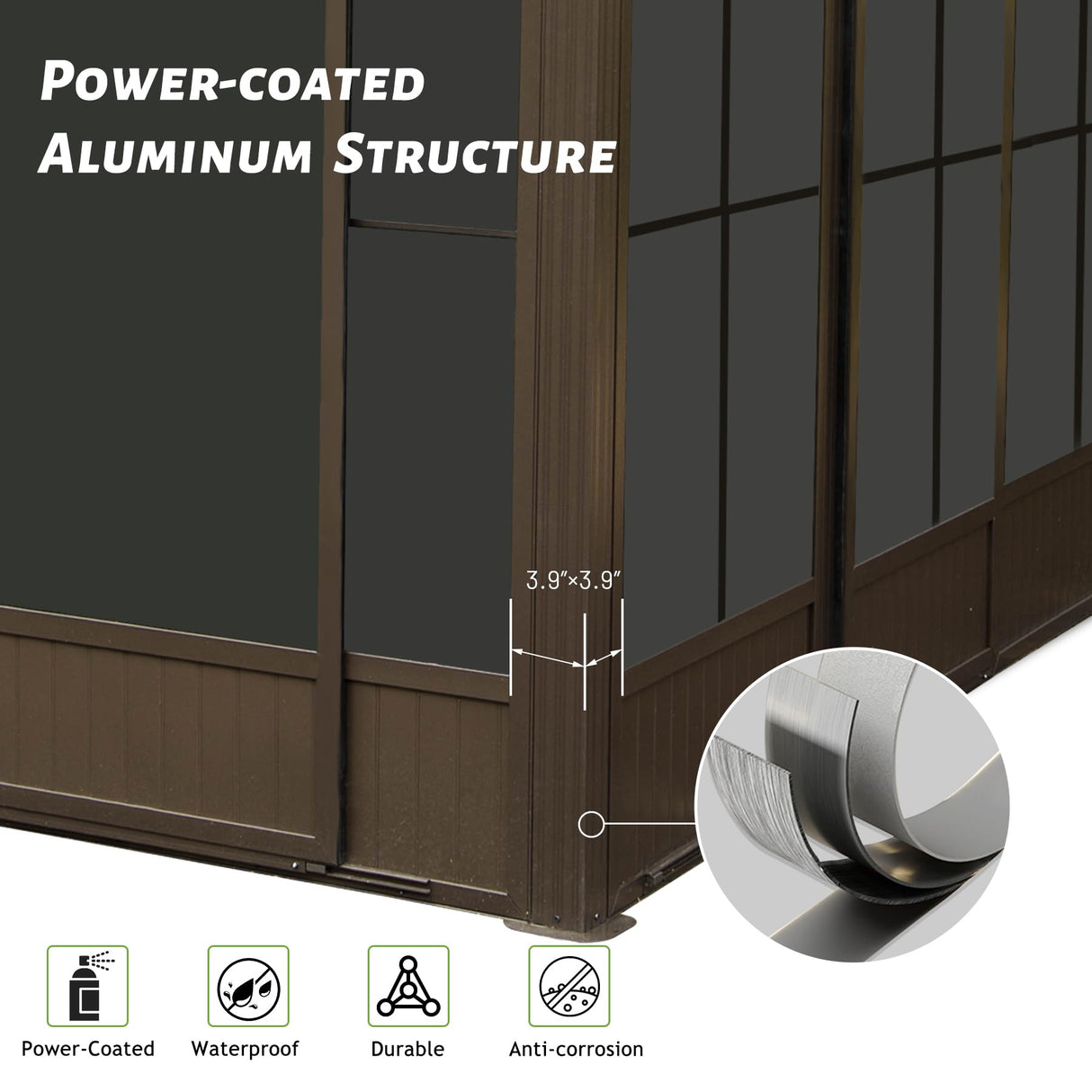 SHPAI 12'x14' Lean to Sunroom, All Weather Wall Mounted Solarium, Hardtop Aluminum Gazebo with Galvanized Steel Roof, 2 Sliding Doors, PVC Screens, Outdoor Permanent Sun Room for Patio, Deck, Backyard SHPAI