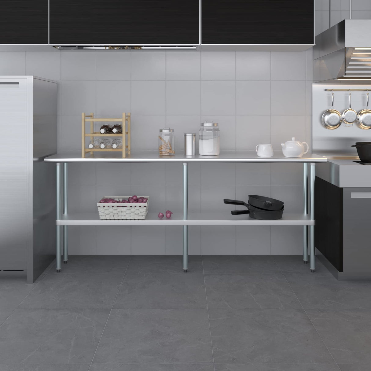 14" X 84" AmGood Stainless Steel Work Table | NSF Metal Prep Table | Commercial & Residential Kitchen Laundry Garage Utility Bench AmGood