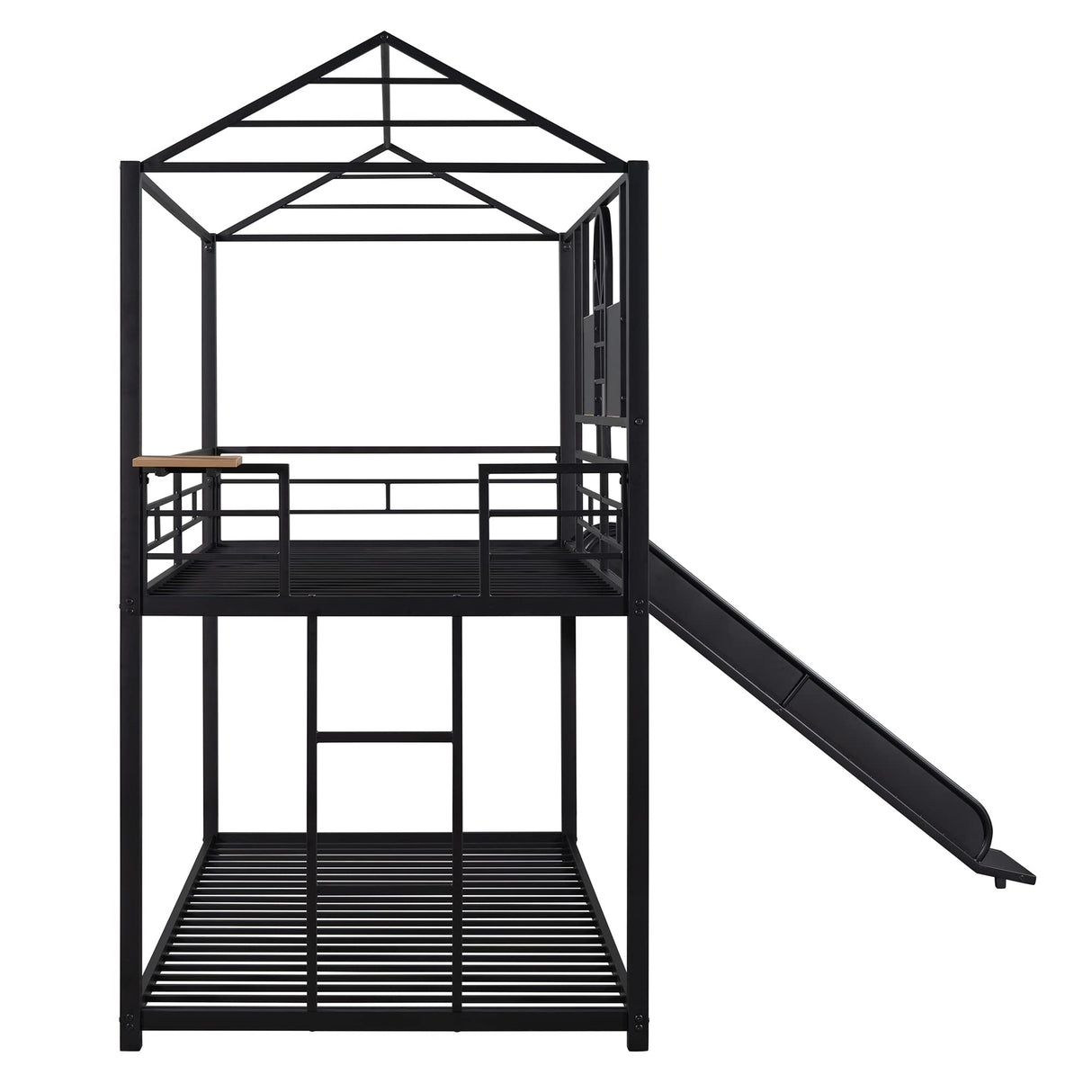 Merax Twin Over Twin Metal House Bunk Bed Frame with Slide, No Box Spring Needed, Black Merax