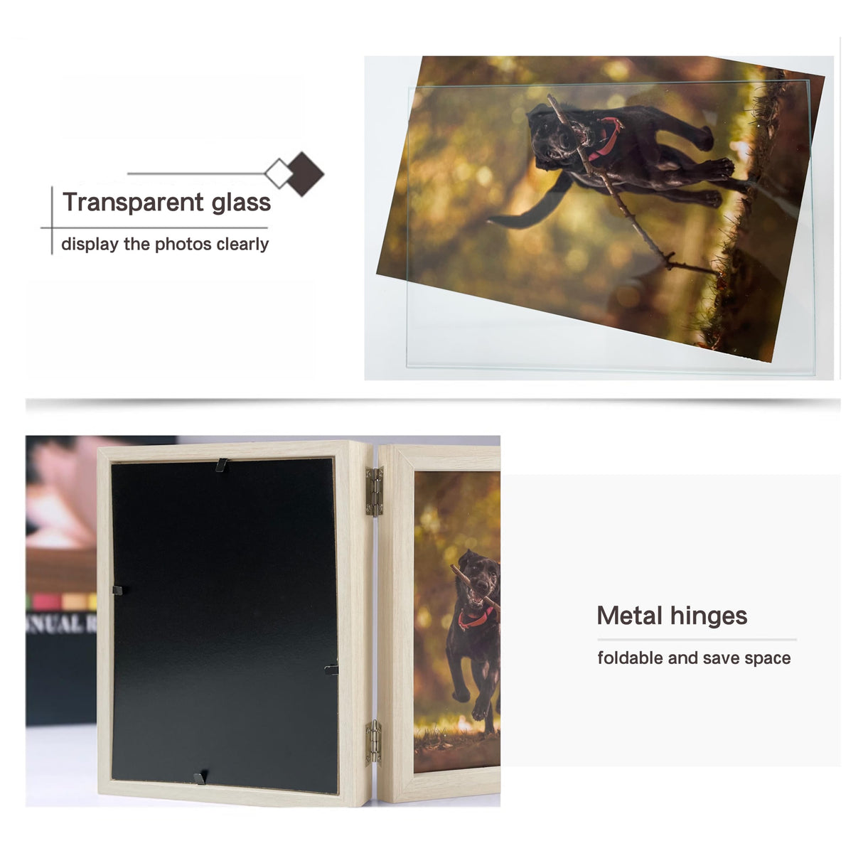 Favonuovy 5x7 Pet Memorial Picture Frame Shadow Box for Dogs and Cats Frame Keepsake for 3 Photos Pet Paw Print Display Shadow Box with Double Hinges and Glass Front Memorial Gifts for Dog Lovers Favonuovy