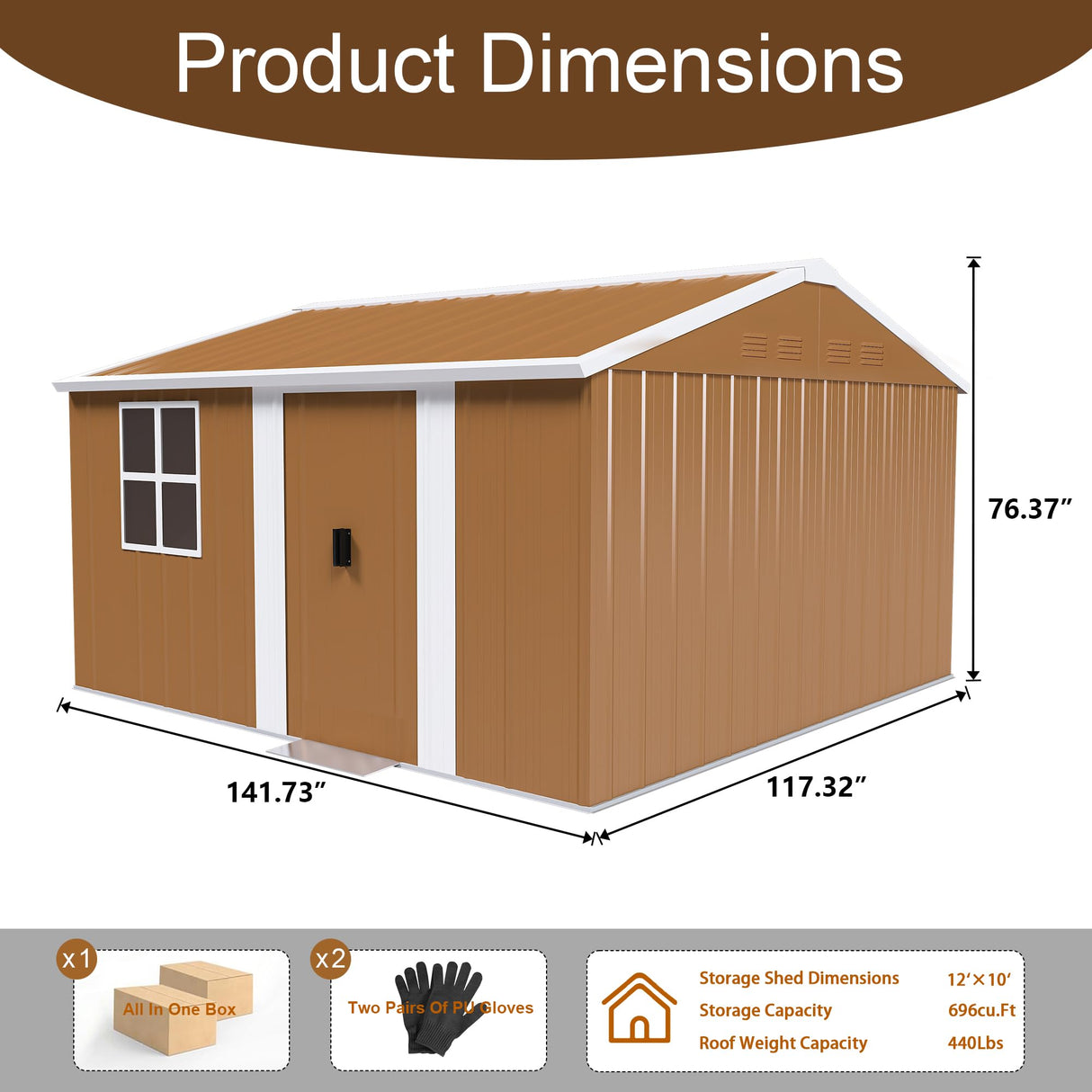 KEIKI 12FT x 10FT Heavy-Duty Metal Storage Shed, Outdoor Storage Shed with Floor & Window, Weatherproof Outdoor Garden Shed for Garden, Backyard, Patio, Lawn KEIKI