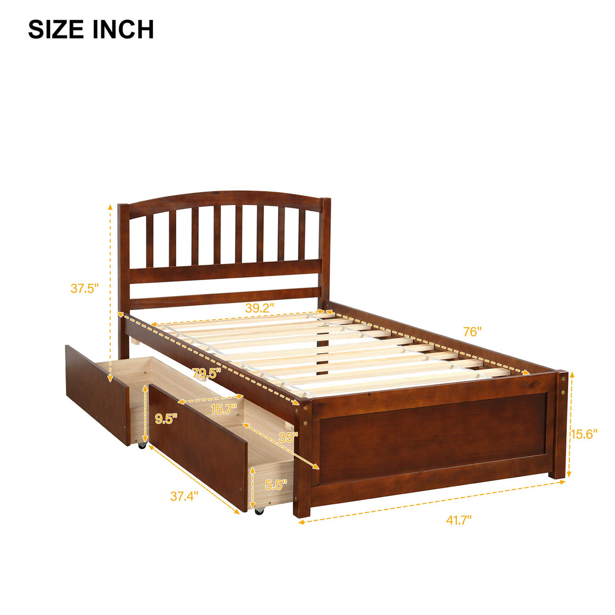 Harper & Bright Designs Twin Bed Frame, Wood Platform Bed with Storage Drawers and Headboard (Walnut) Harper & Bright Designs
