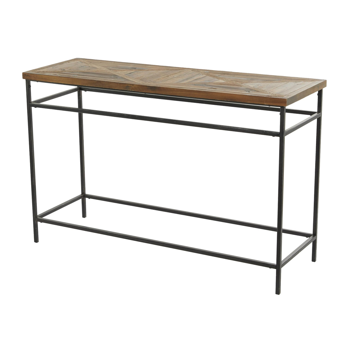 Deco 79 Metal Console Table with Brown Wood Top, 48" x 16" x 30", Black Deco 79