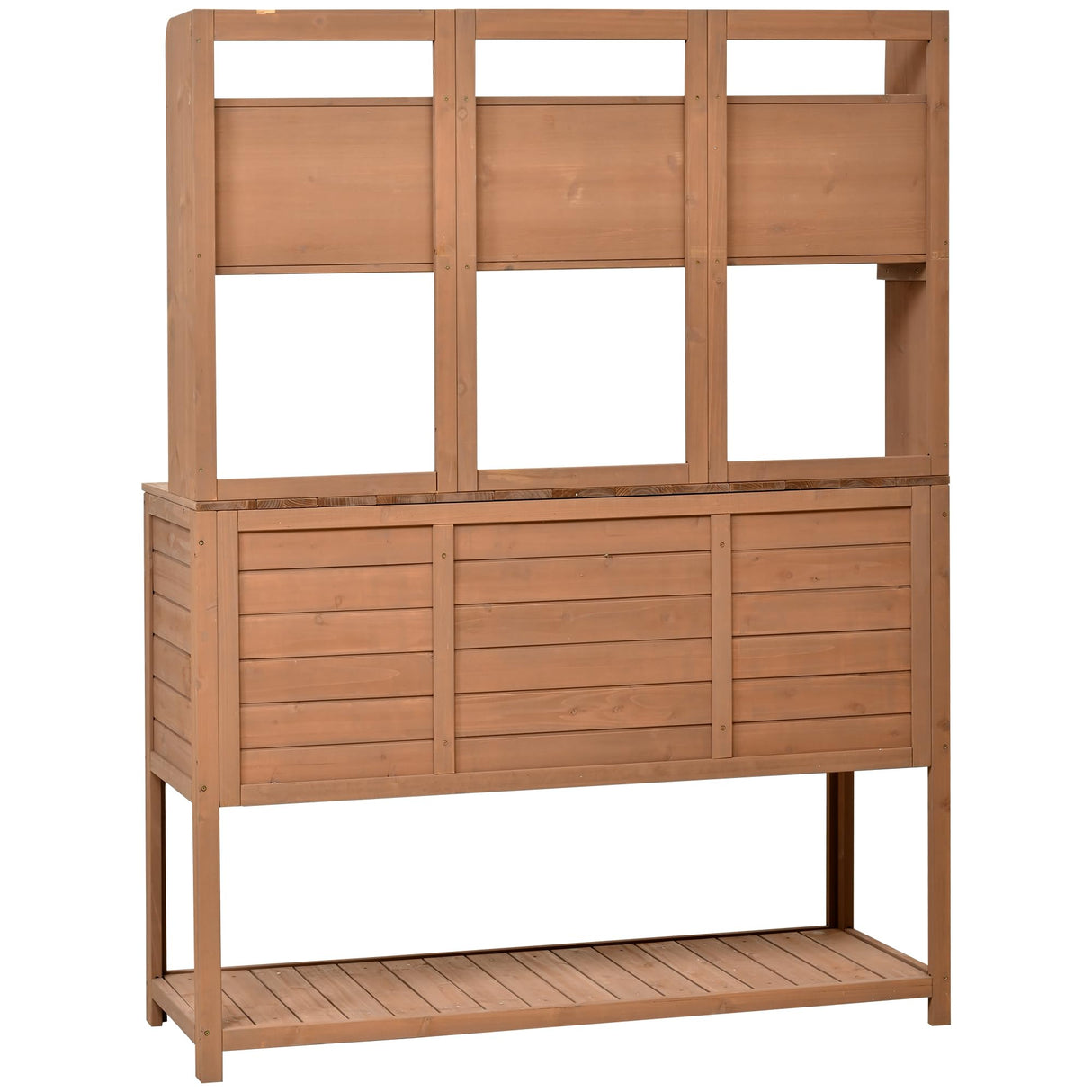 Merax Solid Fir Wood Potting Bench, Garden Workstation with Hutch, Drawer & Adjustable Shelves, Outdoor Work Table for Backyard Planting, Brown Merax