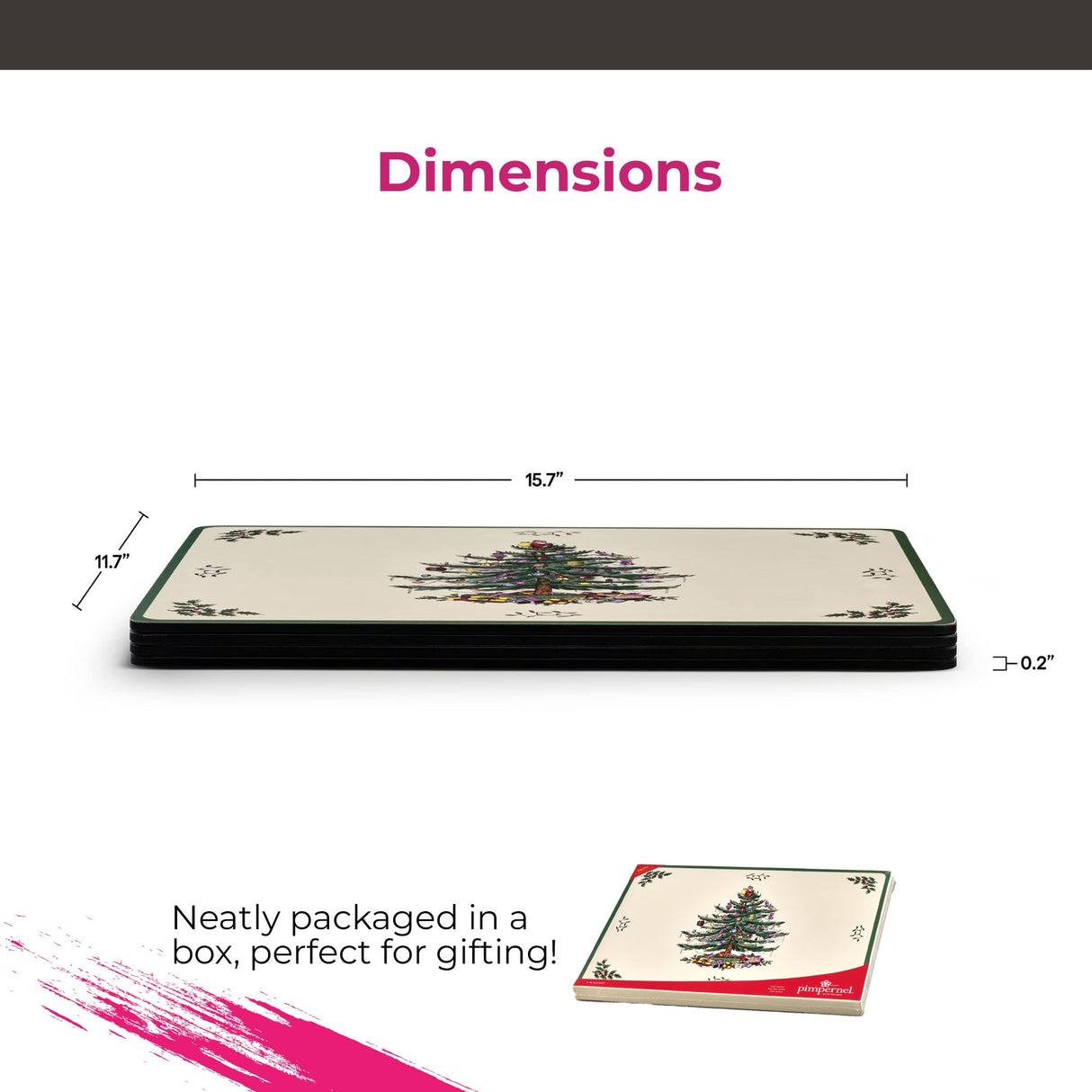 Portmeirion Christmas Tree Placemats, Set of 4 - Cork-Backed Heat Resistant Placemats for Dining Table - Hard Board with Christmas Tree Design, Stain Resistant and Durable (15.7" x 11.7") Portmeirion