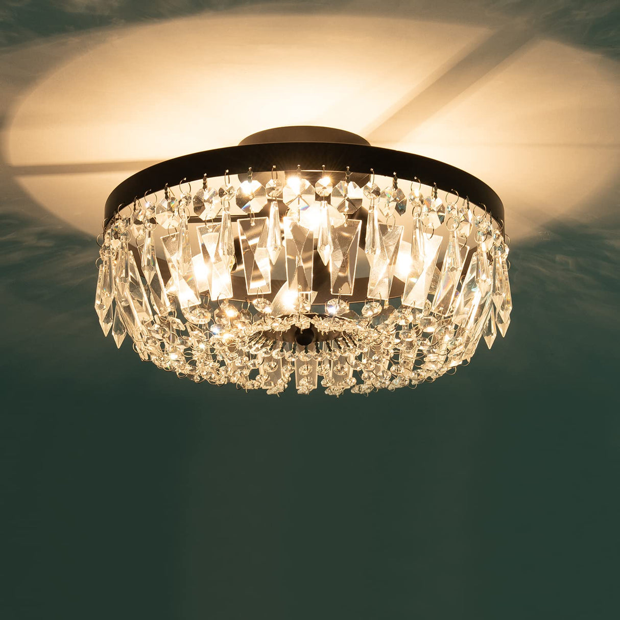 KSRYSZCQ Black Crystal Ceiling Light 4 Light Semi Flush Mount Ceiling Light Crystal Close to Ceiling Light Fixtures for Bedroom Living Room Kitchen Hallway KSRYSZCQ