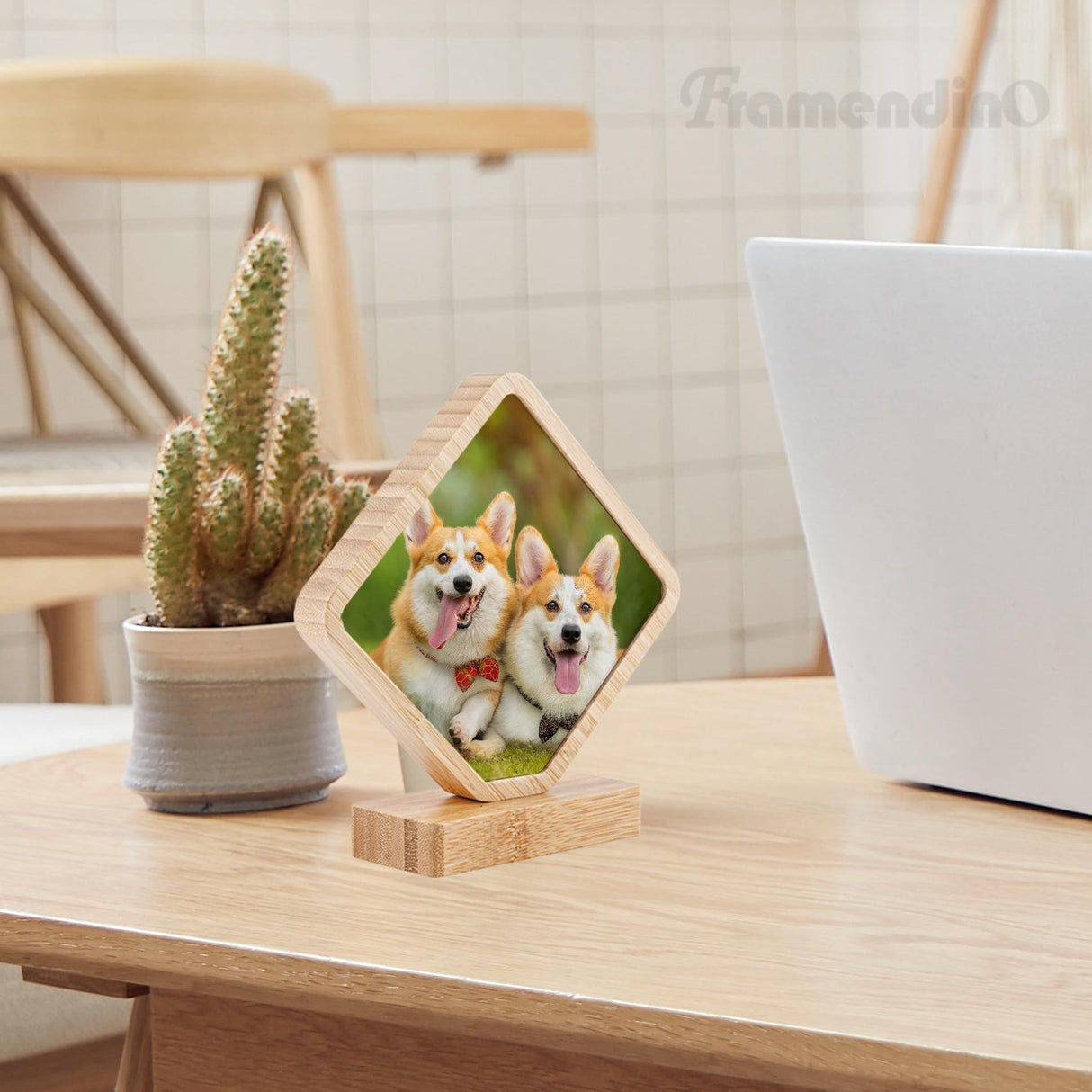 Framendino, 1 Pack Sublimation Photo Frames Blanks Heat Transfer Wood Diamond Shape Picture Frames for DIY Photo Prints Framendino