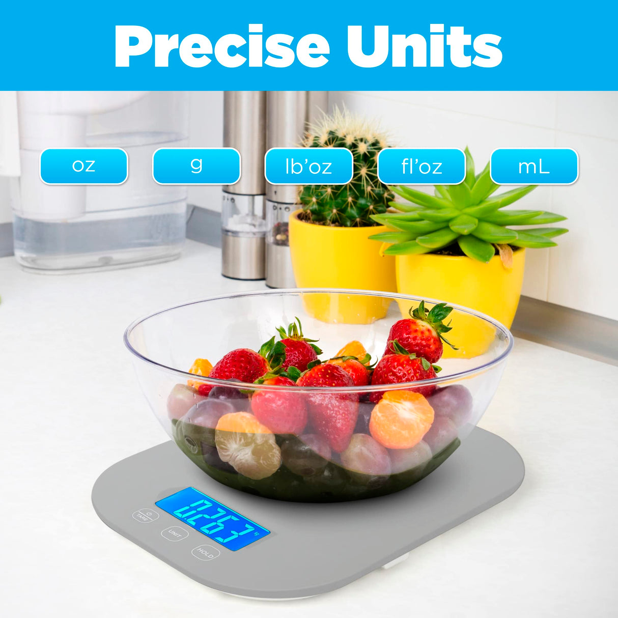 Smart Weigh Gray Digital Kitchen Scale for Cooking, Weight Loss, Calorie Tracking, Baking, Food Portion Control, and Meal Prep - Accurate Measurements in Grams and Ounces Smart Weigh