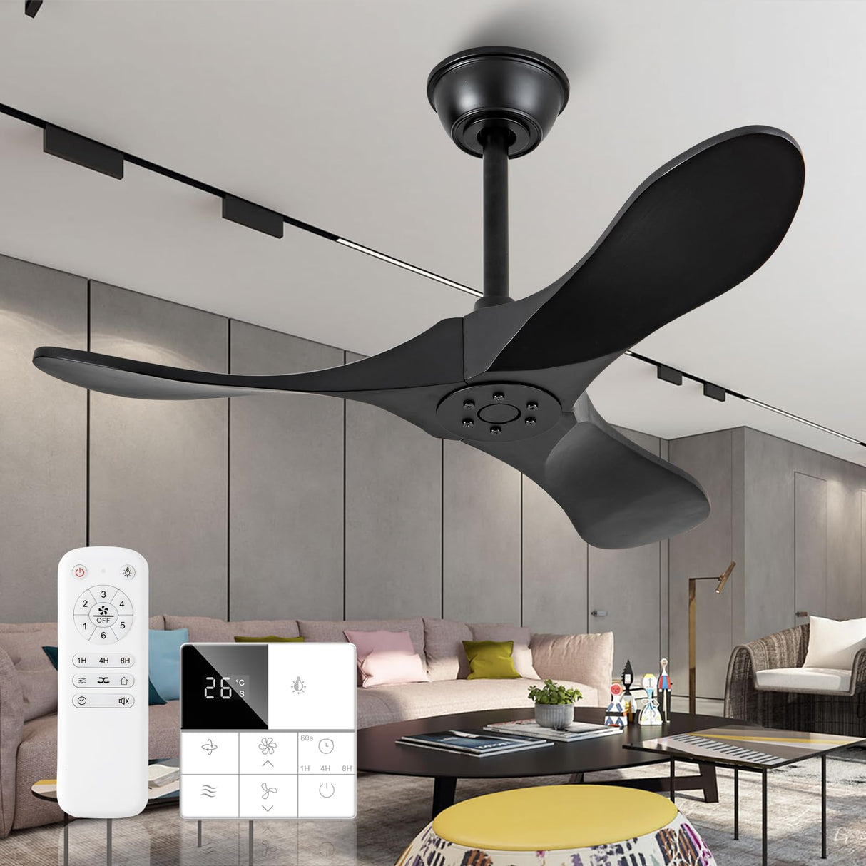 Benicefun 36 Inch Black Ceiling Fan No Light,Small Ceiling Fans Without Lights, Small Modern 3 Blade Quiet Dc Ceiling Fan For Slanted Ceilings, Rustic Wood Ceiling Fan For Gazebo With Remote Benicefun