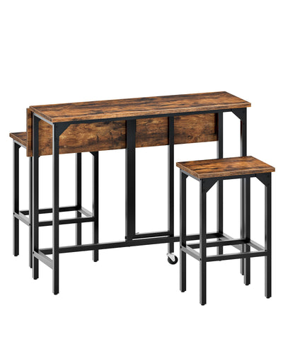 CHOEZON Bar Table and Stool Set, 39.4'' Folding Dining Table with 2 Stools, Industrial Style, for Restaurant, Living Room, Pub, Rustic Brown and Black TBT02BF