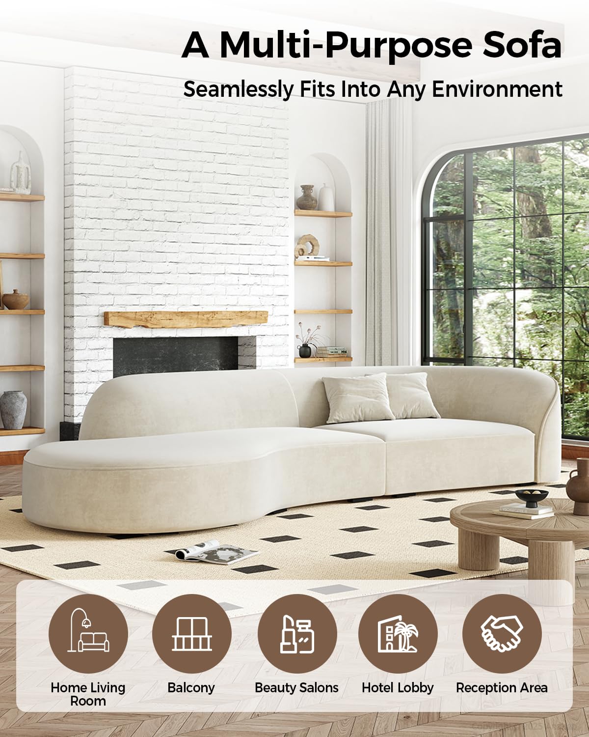 Anzhap 110" Luxury L-Shaped Curved Sofa – Modern Plush Microfiber Couch with Rounded Corners, Ergonomic High-Density Foam, Solid Wood Frame, Elegant Living Room Couch,Left Anzhap