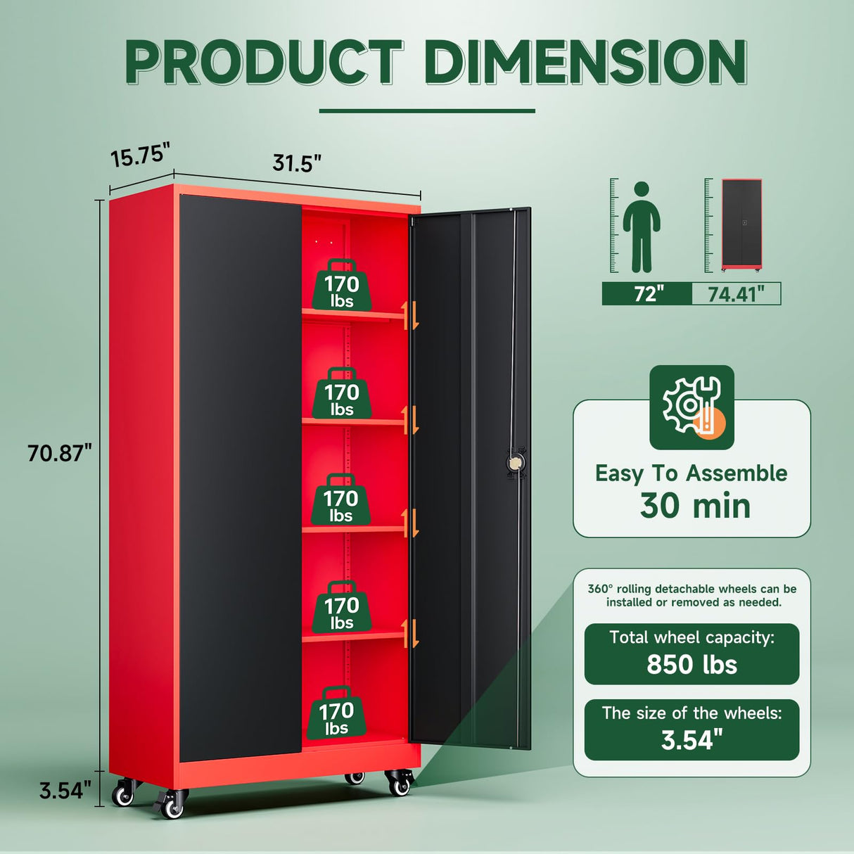 Letaya Metal Garage Storage Cabinets with Lock Door and Adjustable Shelves, Steel Tool Cabinets for Home,Office,Warehouse Organisieren (Black Red, 75" H) Letaya