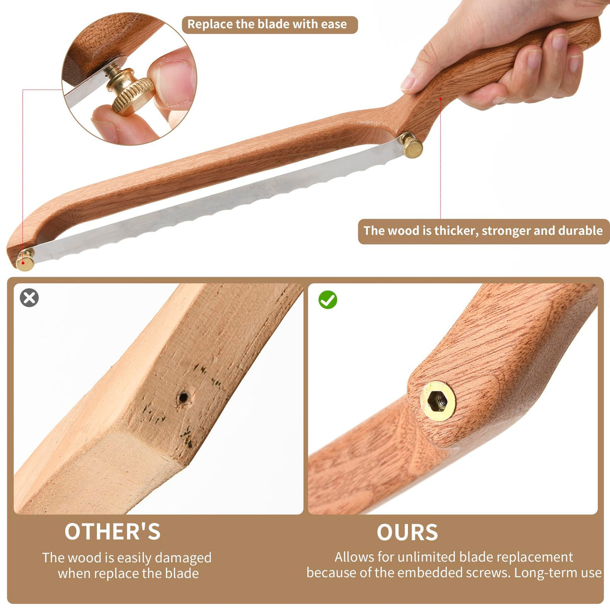 Uprichya Sourdough Bread Knife Slicer for Even Slicing, Bow Bread Knife for Sourdough, Bread Saw for Homemade Bread Sourdough, Wooden Bread Bowl Knofe Sourdough Bread Cutter Uprichya