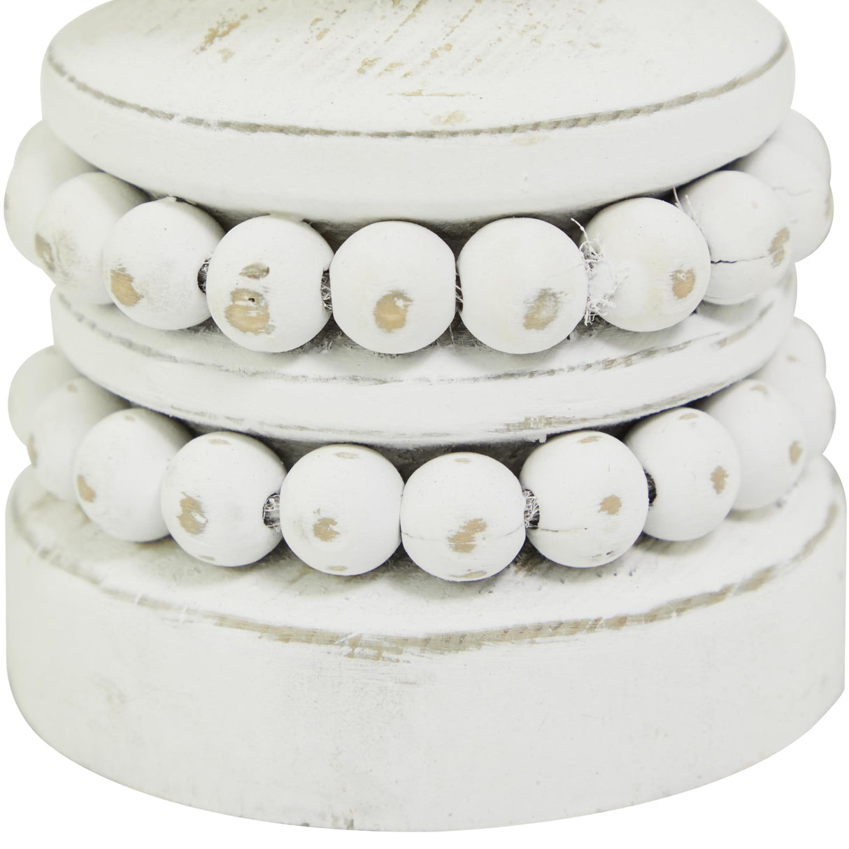 The Novogratz Wood Decorative Candle Holder Beaded Pillar Candle Stand, Set of 2 Candlestick Holder 8", 4"H, White Deco 79