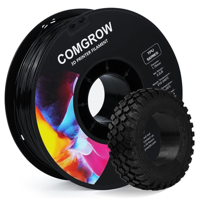 Comgrow TPU Filament, 1.75mm, 95A Soft TPU Flexible 3D Printer Filament Black 1kg (2.2lbs), Dimensional Accuracy +/- 0.02 mm, Fit Most FDM Printer