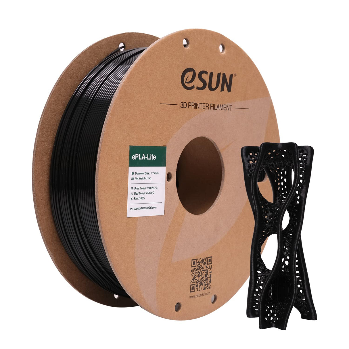 eSUN PLA Filament 1.75mm, High Toughness 3D Printer Filament Upgraded PLA Filament, Dimensional Accuracy +/- 0.03mm, 1KG Cardboard Spool (2.2 LBS) 3D Printing Filament for 3D Printers, Black eSUN