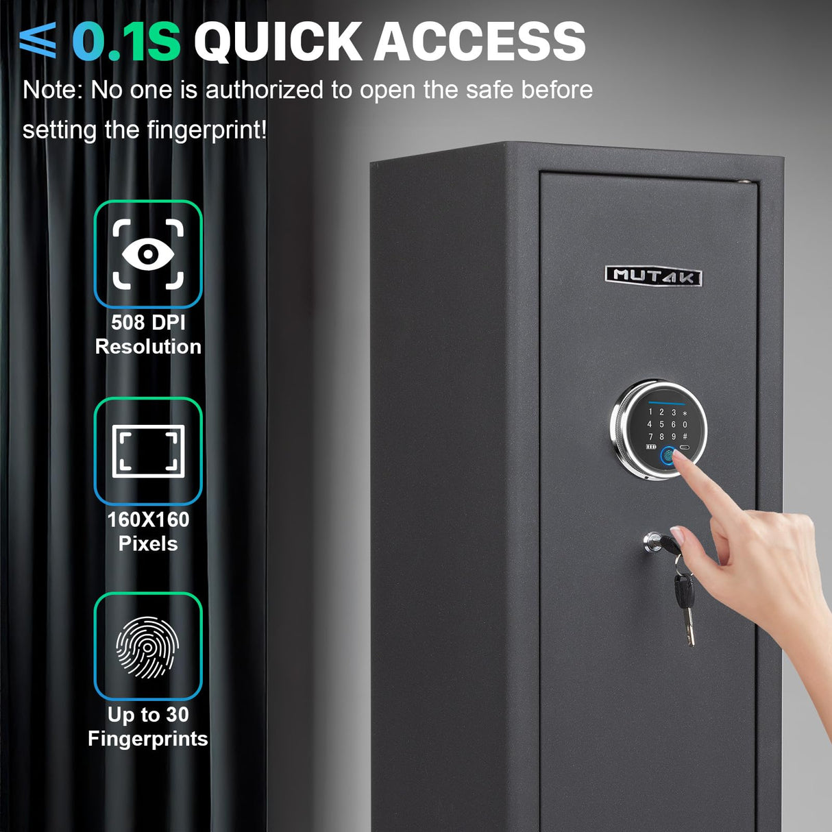 Mutak 4-5 Biometric Gun Safe for Rifle and Pistols, Long Gun Safe for Rifle Shotgun for Home, Quick Access 4-5 Gun Storage Cabinet with Handgun Pouch, Silent Mode (No Assembly Required) Mutak