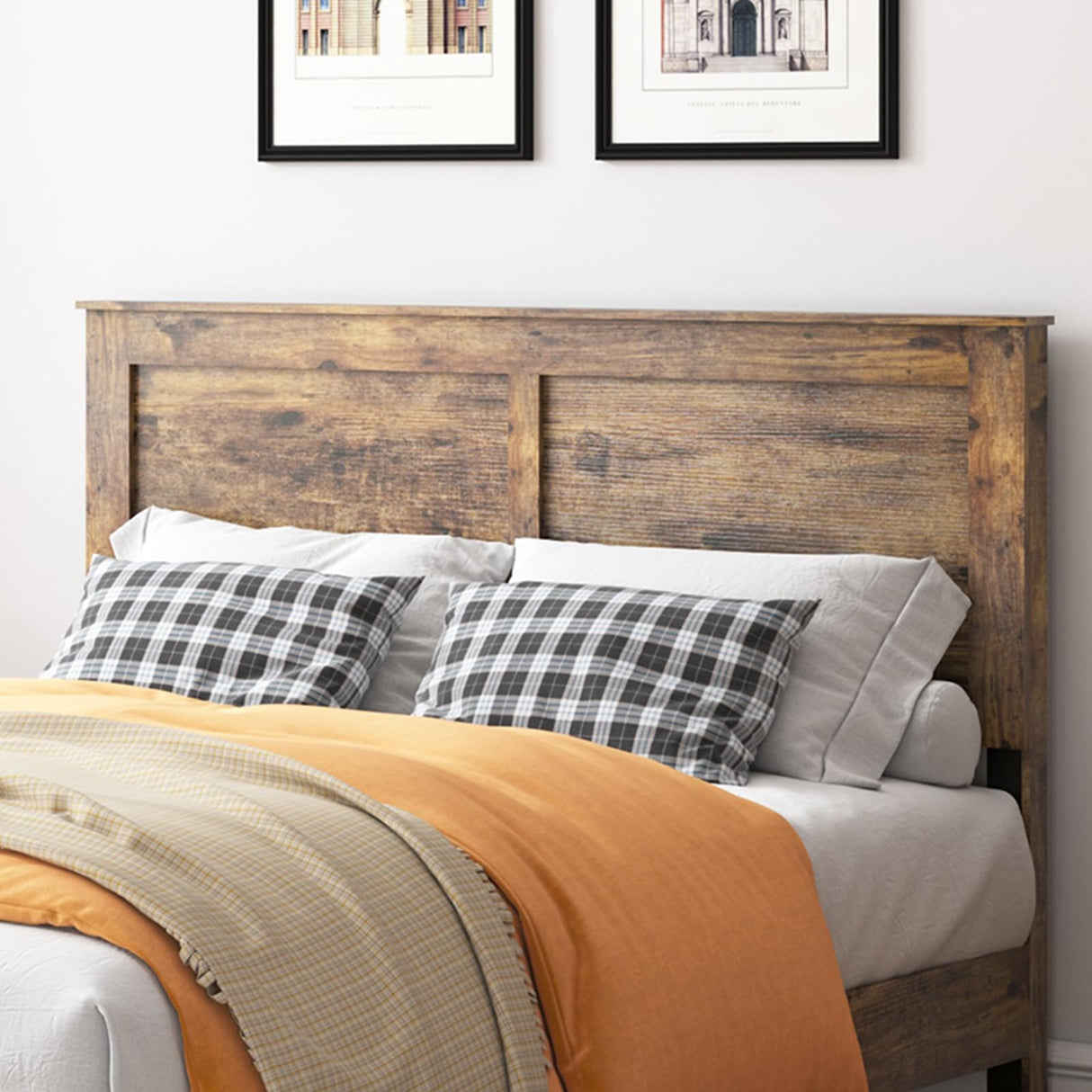 YHJIV Wood Full Bed Frame with Headboard, Rustic Platform Bed Frame with 12 Wood Slats Support, No Box Spring Needed (Vintage Brown, Full) YHJIV