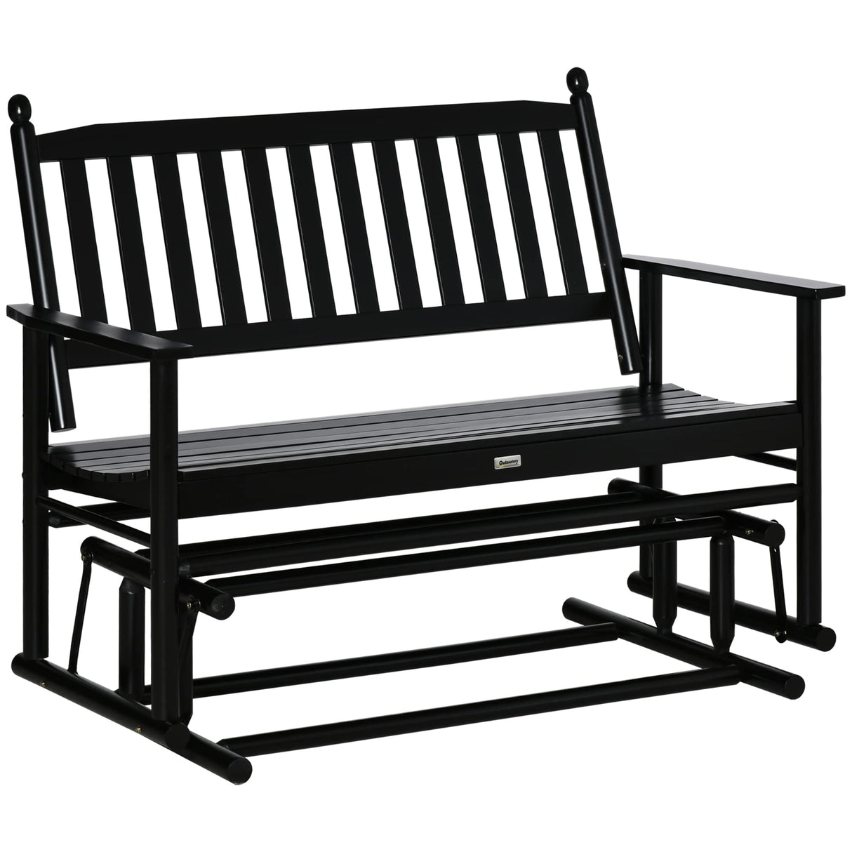 Outsunny Black Wooden Patio Glider Bench – Heavy Duty Outdoor Loveseat for Two with High Back and Armrests Outsunny