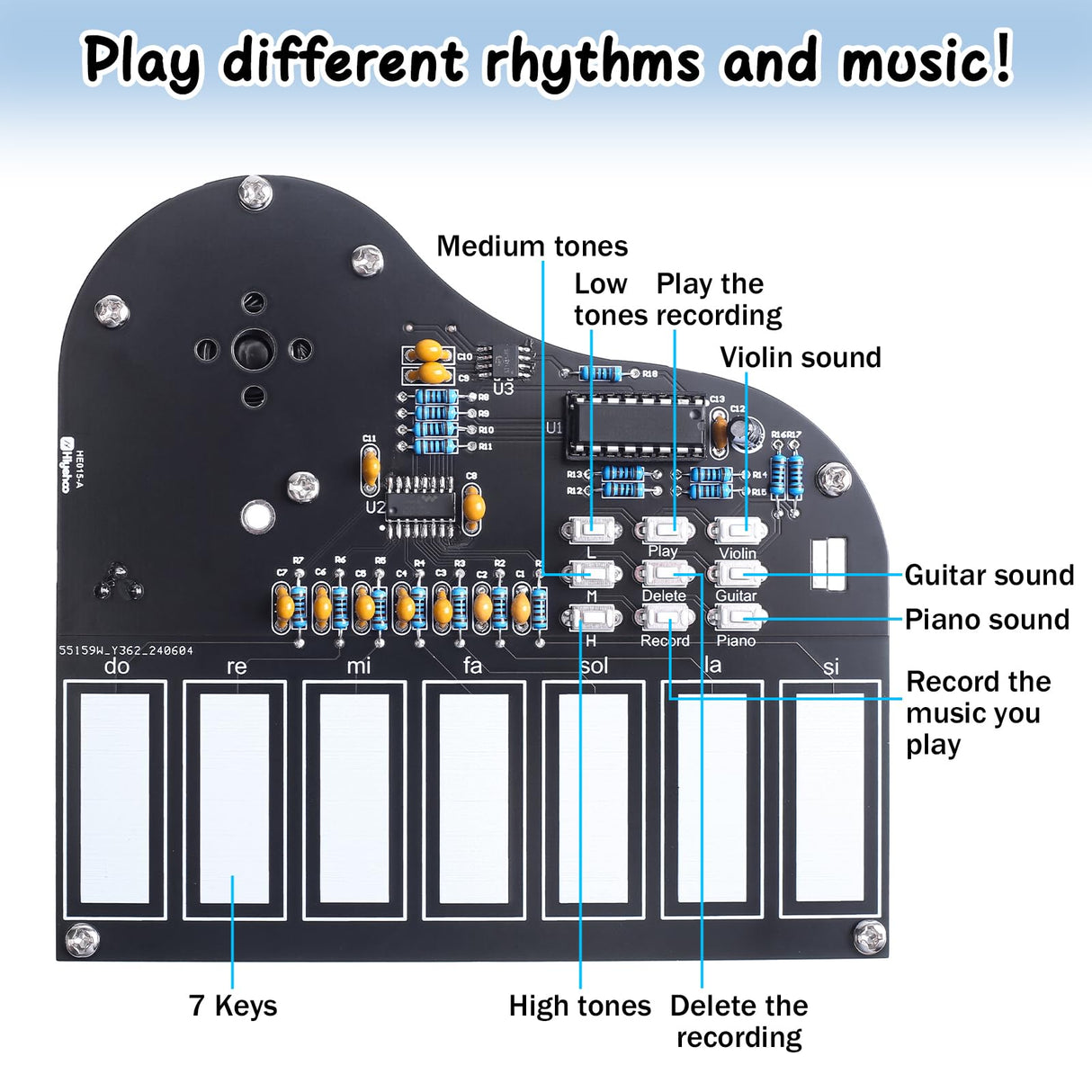 MIOYOOW Soldering Practice Kit, 7 Keys Mini Piano Violin Guitar Soldering Project with 3 Tones, Electronic Musical Instrument Early Learning Educational DIY Soldering Kit for Home School Learning MiOYOOW