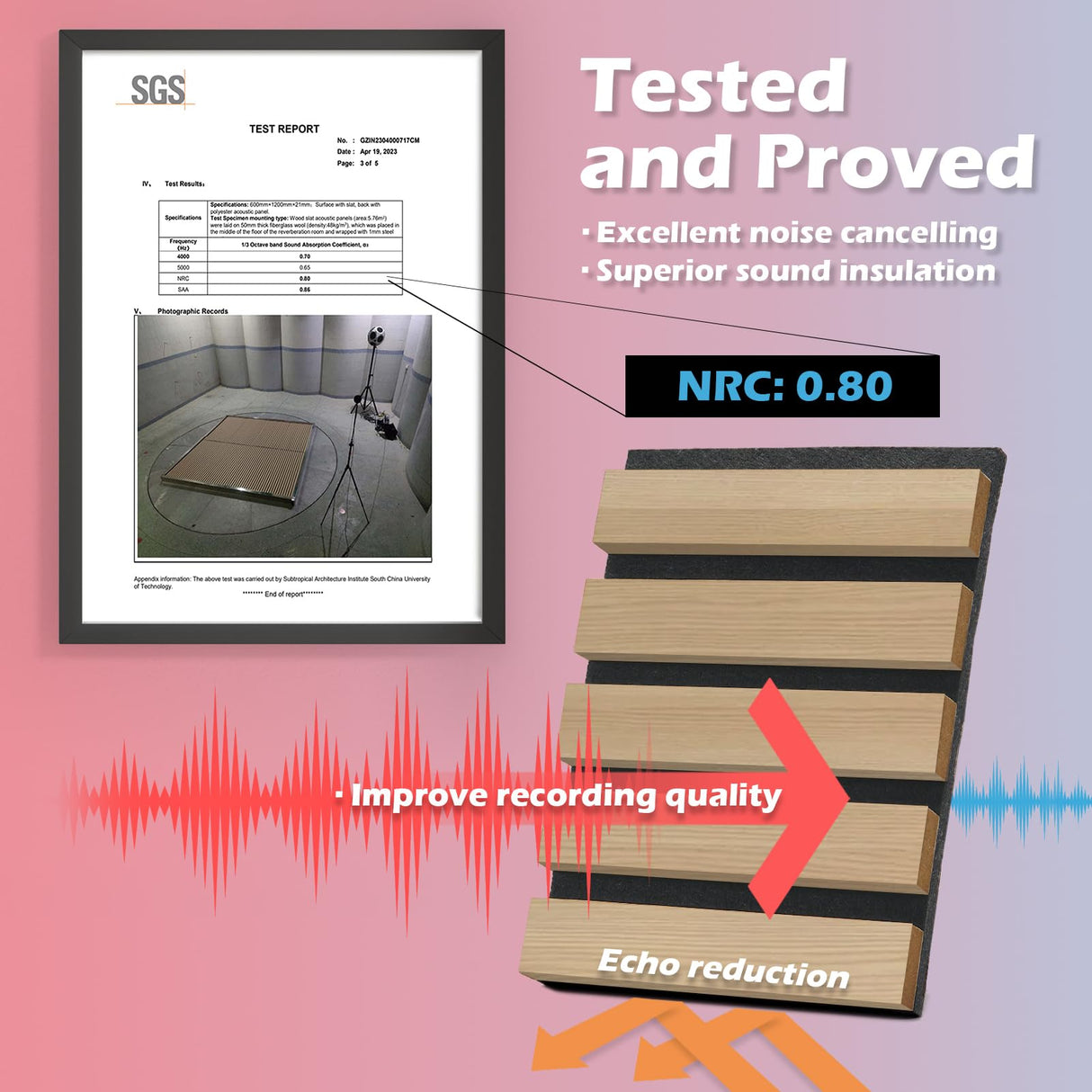 Art3d 2-Pack 108" x 12" Acoustic Wood Panels for Wall, Soundproof Wood Slat Panel for Wall and Ceiling, 3D Fluted Sound Absorbing Paneling for Interior Wall Decor, Living Room, Bedroom - Peach Art3d